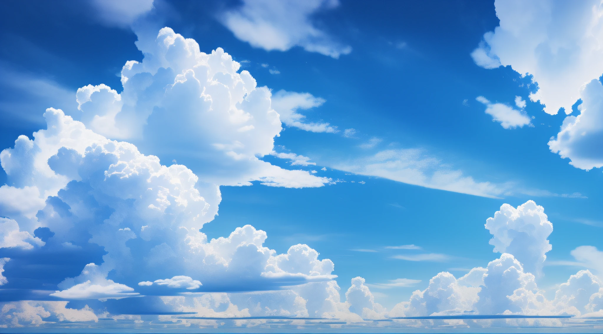 (an extremely detailed CG illustration, masterpiece, maximum quality, ultra-detail),(impeccable lighting, impeccable shading, a delicate and beautiful scene),clouds, deep blue sky, noon, wide view