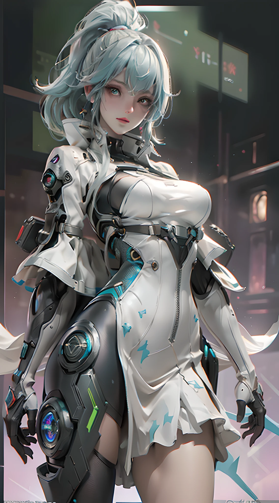 ((Best quality)), ((masterpiece)), (detailed:1.4), 3D, an image of a beautiful cyberpunk female,HDR (High Dynamic Range),Ray Tracing,NVIDIA RTX,Super-Resolution,Unreal 5,Subsurface scattering,PBR Texturing,Post-processing,Anisotropic Filtering,Depth-of-field,Maximum clarity and sharpness,Multi-layered textures,Albedo and Specular maps,Surface shading,Accurate simulation of light-material interaction,Perfect proportions,Octane Render,Two-tone lighting,Wide aperture,Low ISO,White balance,Rule of thirds,8K RAW,