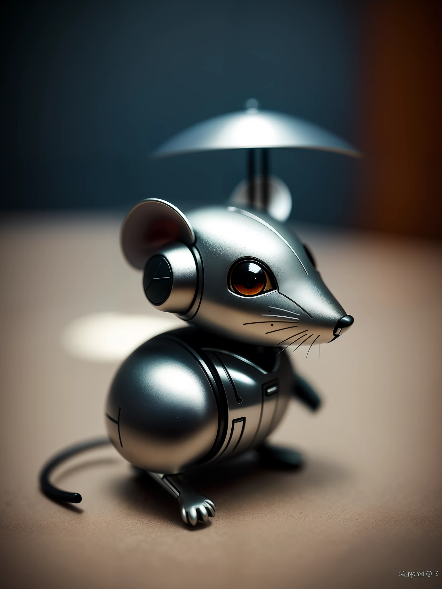 A cute little mouse made of metal, (cyborg: 1.1), ([tail | detailed wire]: 1.3), (complex detail), hdr, (complex detailed: 1.2), cinematic lens, vignette, centered
