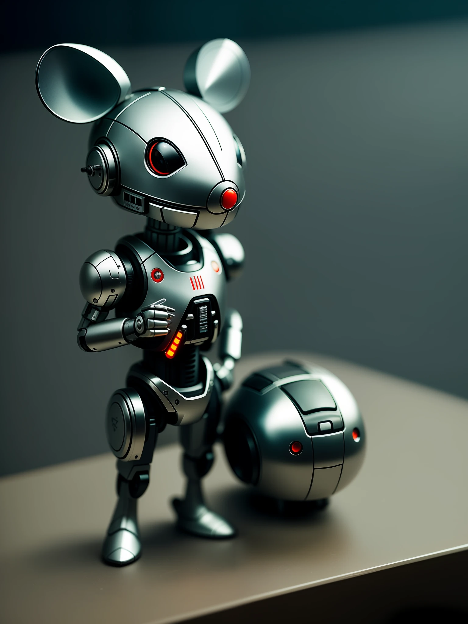 A cute little mouse made of metal, (cyborg: 1.1), ([tail | detailed wire]: 1.3), (complex details), hdr, (complex details, hyperdetailed: 1.2), cinema shot, centered