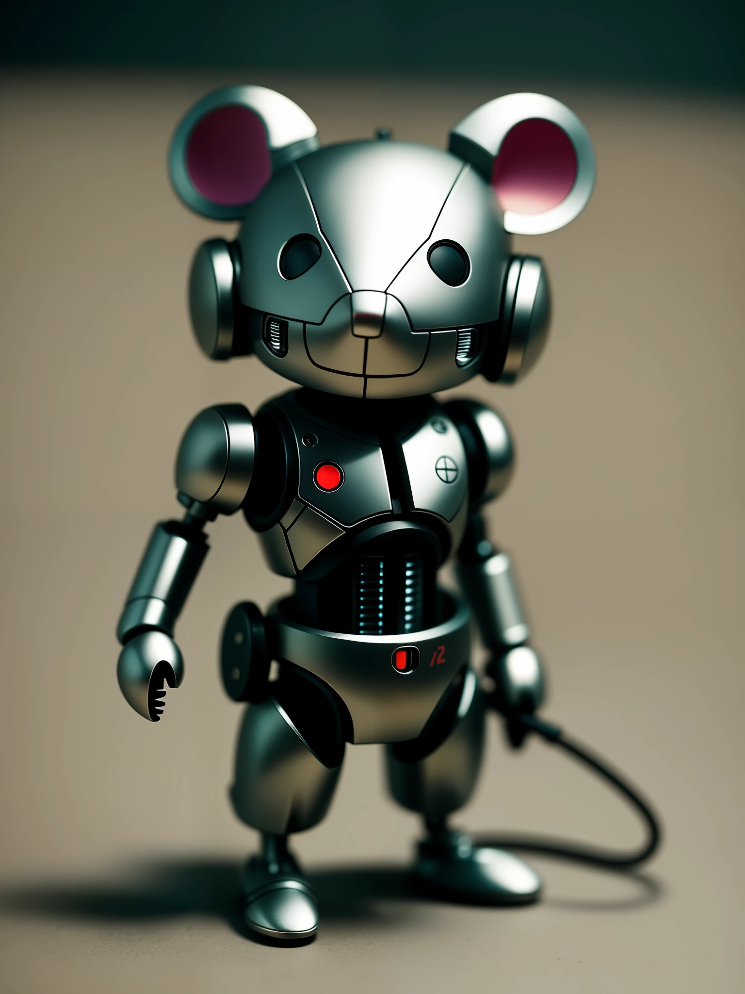 A cute little mouse made of metal, (cyborg: 1.1), ([tail | detailed wire]: 1.3), (complex details), hdr, (complex details, hyperdetailed: 1.2), cinema shot, centered