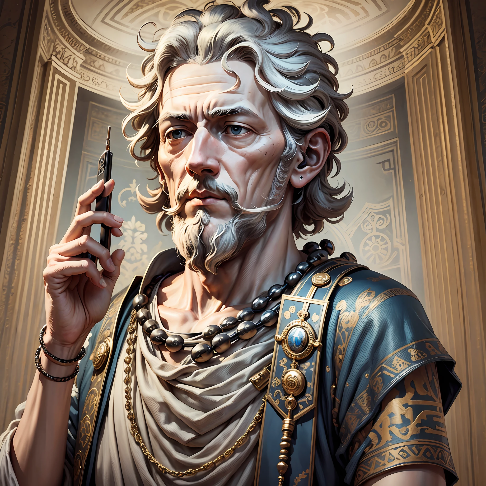 Philosopher Marcus Aurelius with headphone jack --auto --s2