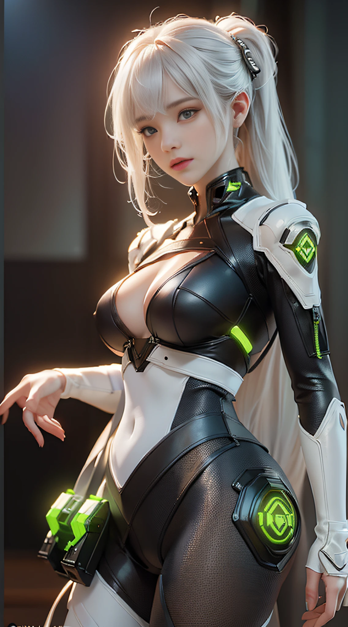 (Best Quality), ((Masterpiece), (Detail: 1.4), 3D, A Beautiful Cyberpunk Woman, HDR (High Dynamic Range), Ray Tracing, NVIDIA RTX, Super-Resolution, Unreal 5, Subsurface Scattering, PBR Textures, Post-Processing, Anisotropic Filtering, Depth of Field, Maximum Sharpness and Clarity, Multi-layer Textures, Albedo and Highlight Maps, Surface Shading, Accurate simulation of light-material interactions, full-body photo, perfect proportions, Octane Render, two-color light, large aperture, low ISO, white balance, rule of thirds, 8K RAW,