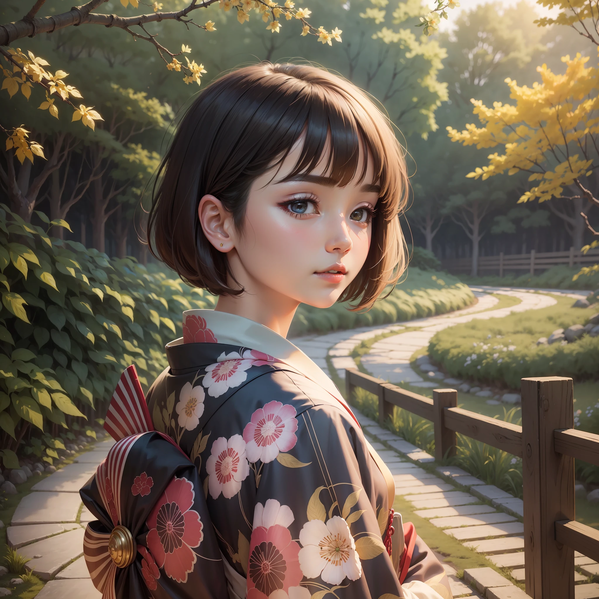 Top Quality, Masterpiece, High Definition, 1girl, Beautiful and Perfect Face, Bob Cut, Japanese Clothing,Kimono, Intricate Details, Cinematic Feel, 8K, Very Detailed --auto --s2