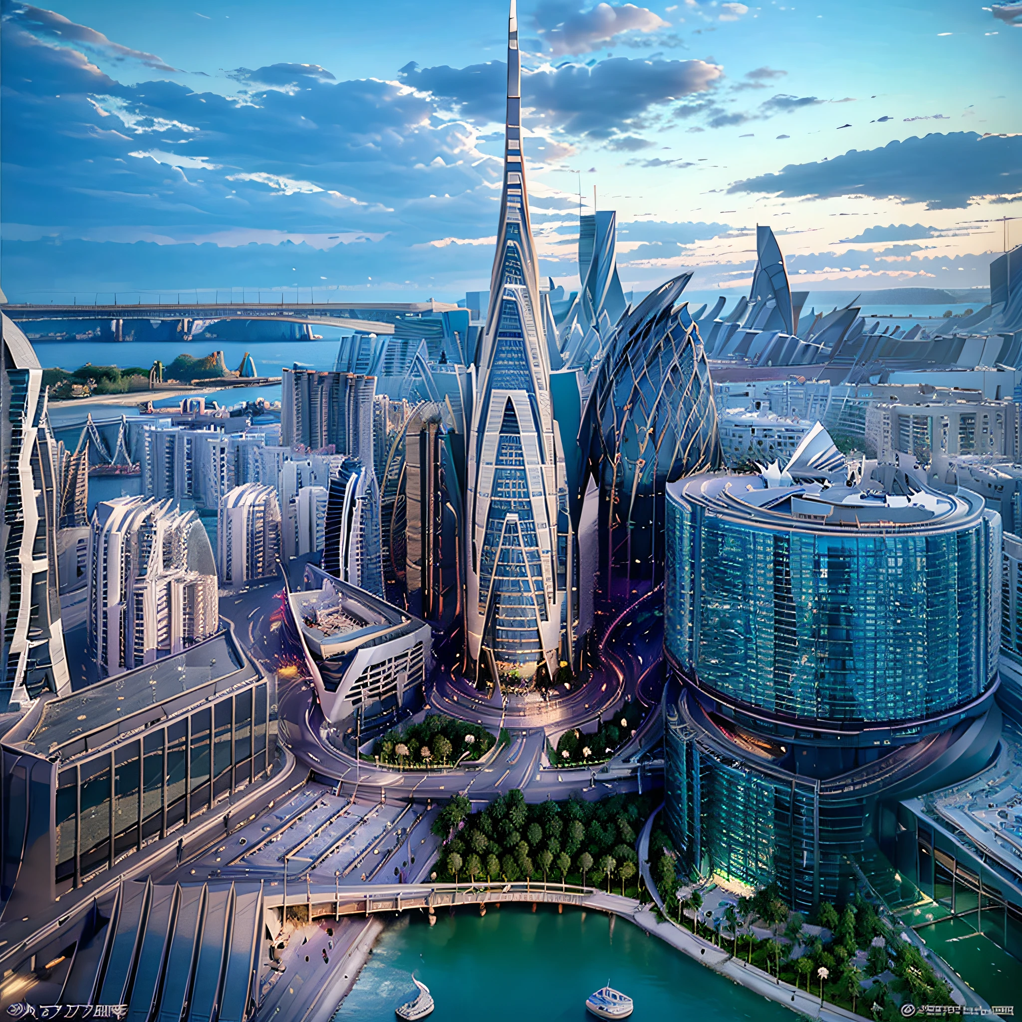 Sidon style, progressive city, futuristic city, utopian world, shining great colors, prosperous architecture, haute couture clothing and architectural design, luxury architecture, utopian future, very detailed, hdr, perfect, stunning progressive architecture, perfect world, reflective surface, subsurface scattering, perfect architecture, beyond imagination, 32K, global illumination, wide angle, light of God, dream world --auto --v 6 --s2