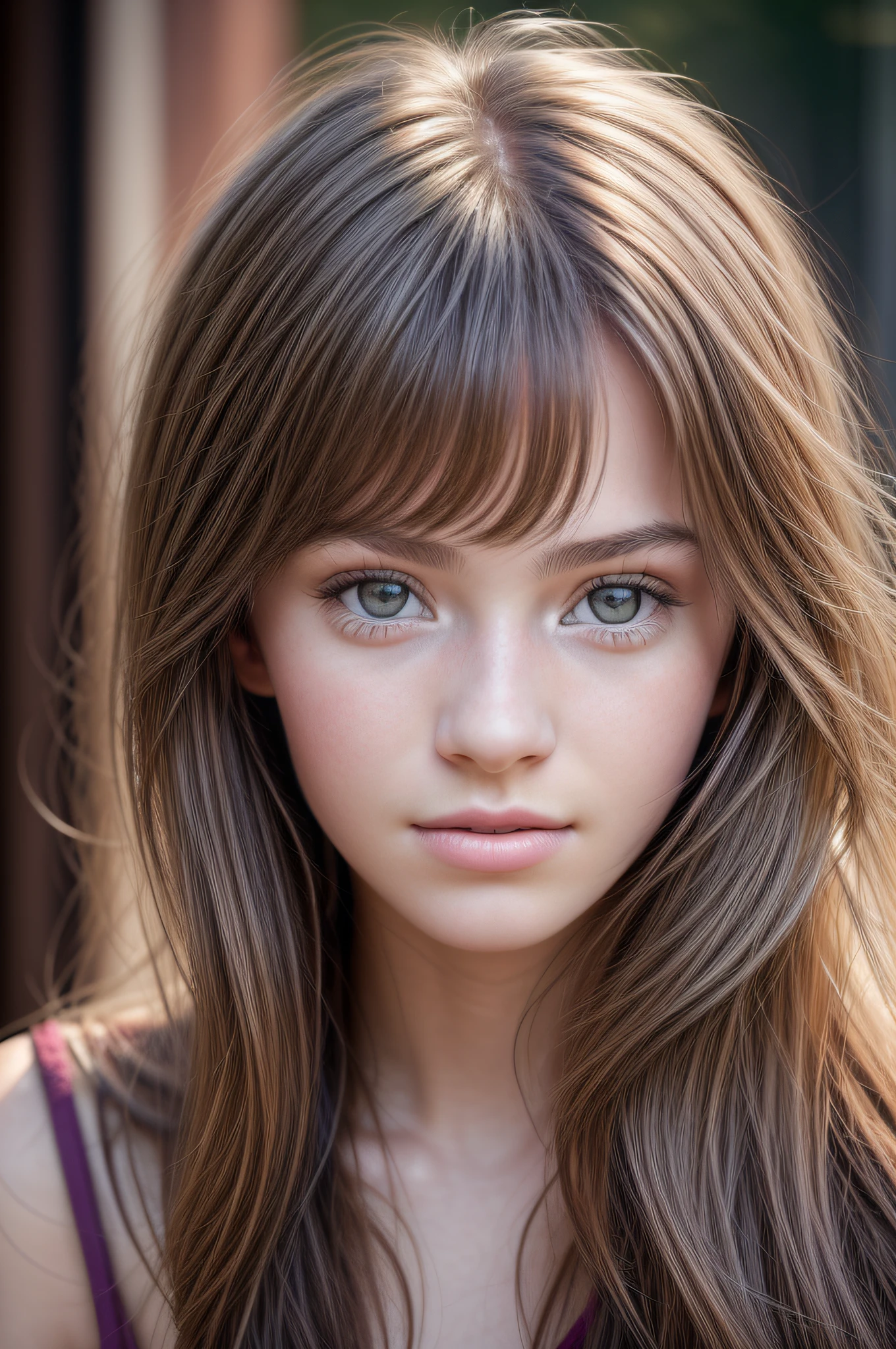 a portrait photograph of a beautiful ((18 year old)) woman, award winning photo, best quality, portrait by annie leibovitz, canon 5d mark ii, film, professional photograph, (rich colors:1.1), hyper realistic, lifelike texture, (natural lighting:1.1), (Canon EF 85mm f/1.4L IS USM), a front head shot, french beautiful girl