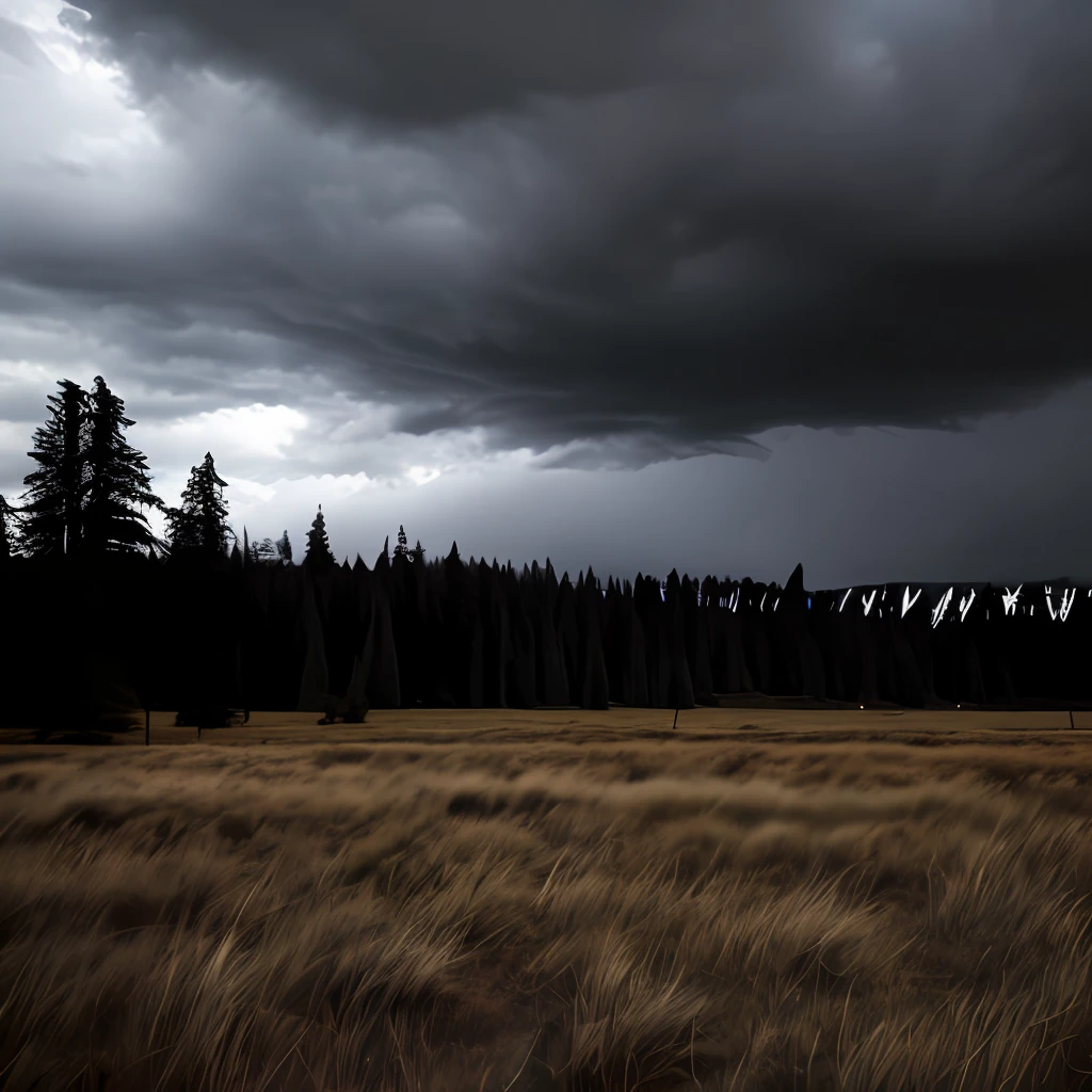 Black sky, dark clouds, lightless wilderness