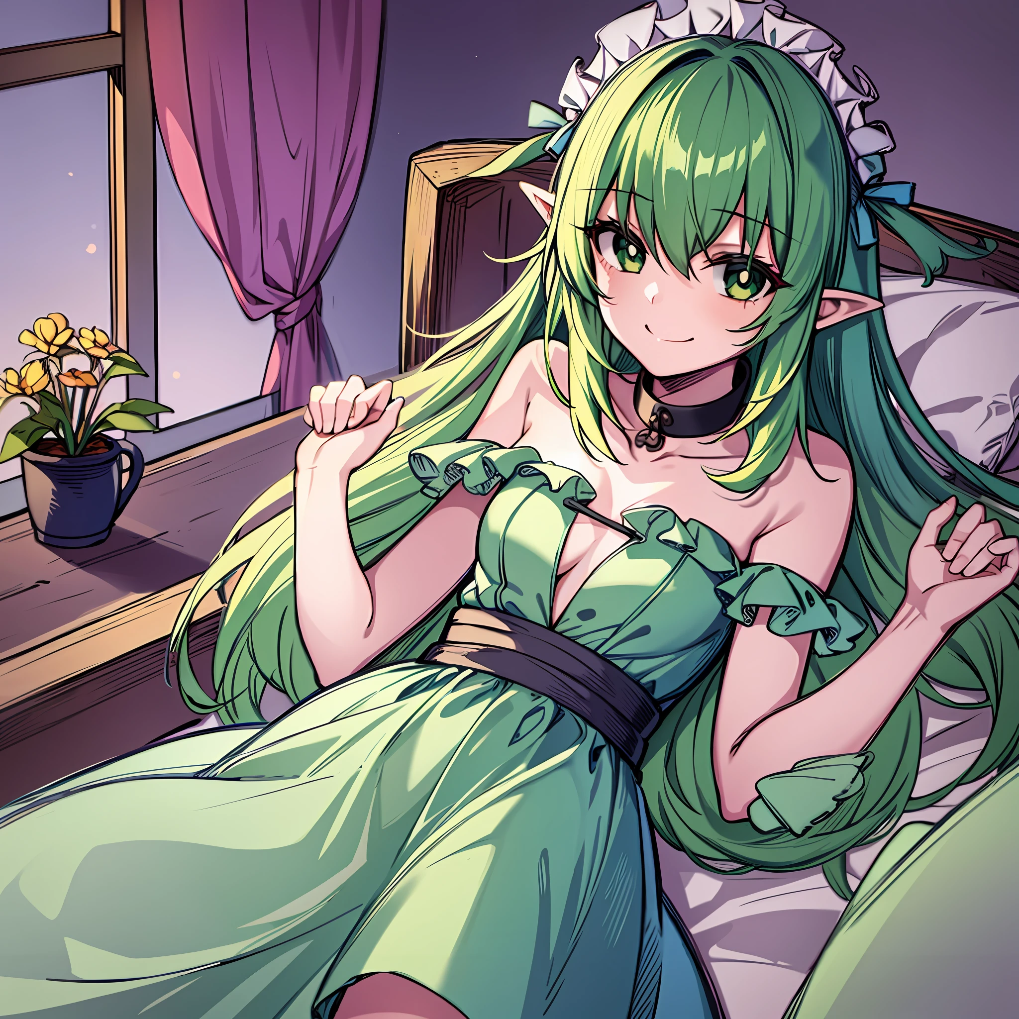 1girl, solo, Maryanne, standing, smile, fairy wings, casual dress, beautiful hands, lying on the bed, cute art