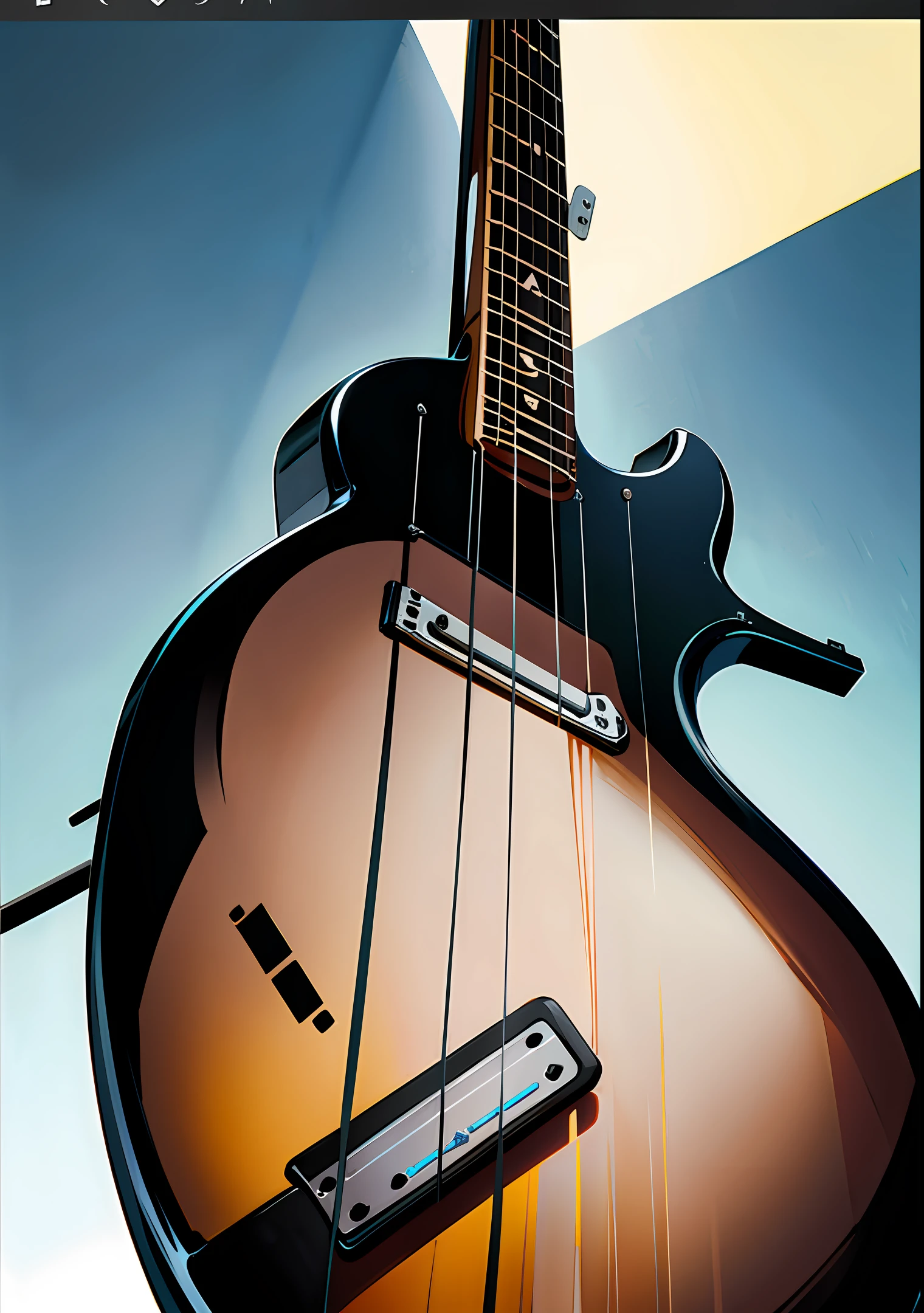 Create the image of a black guitar, full of realistic details.