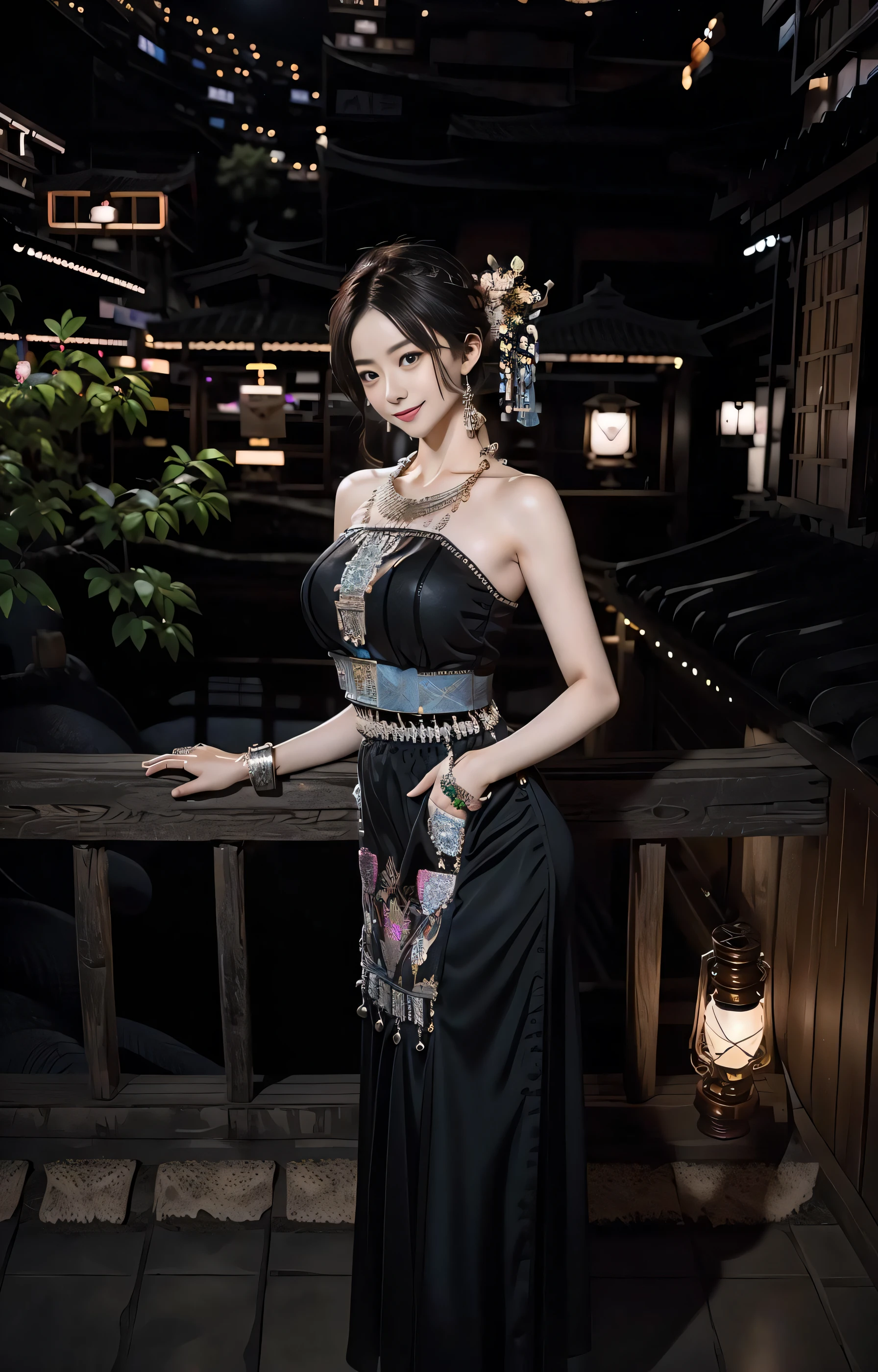 night,(night:1.8),(city lights:1.9),(black theme,),in summer,onsen,(nature:1.9),1girl,full body,black hair,very long hair,grin,sexy,unaligned breasts, dynamic angle,dynamic pose,outdoors,chinese style architecture,High color saturation,Color saturation,(jewelry:1.9),putting on jewelry, Warm light,Warm light,
ray tracing,cinematic lighting,(raw photo:1.2), (photorealistic:1.4), absurdres, incredibly absurdres, huge filesize , ultra-detailed, highres, extremely detailed,best quality ,masterpiece, illustration, an extremely delicate and beautiful, extremely detailed ,CG ,unity ,8k wallpaper, Amazing, finely detail, masterpiece,best quality, pureerosface_v1,ulzzang-6500-v1.1,