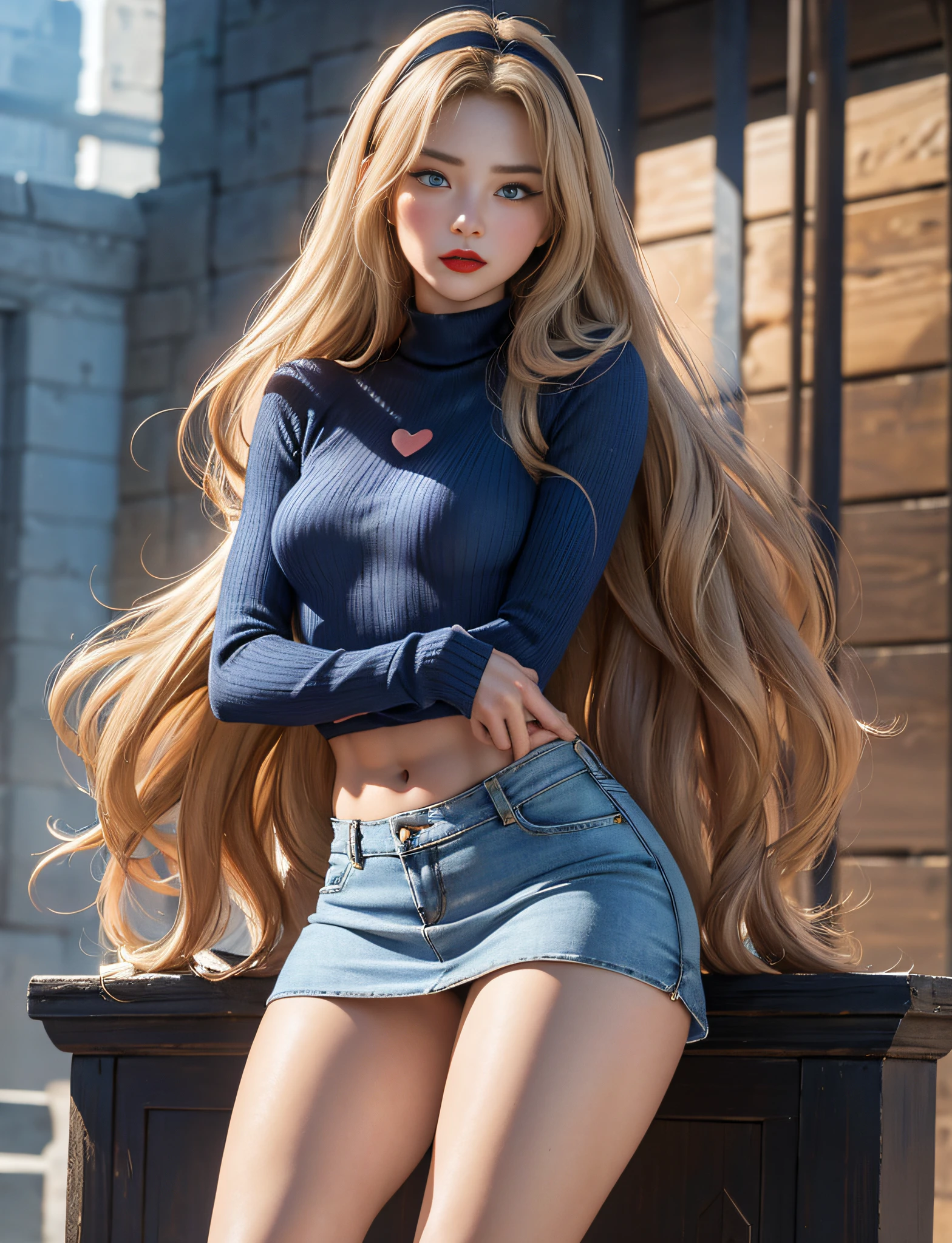 (very detailed RAW color photo), (1 girl), (alone), (14 years), (loli), (athletic), (very defined toned physique), (very defined and beautiful muscular body), (very detailed perfect body), (small and defined breasts), (ultra defined curves), (superior quality, 8k, masterpiece: 1.3), (sharp focus: 1.2), (extremely beautiful girl with perfect figure: 1.4), (very thin waist: 1.2), (ultra detailed skin texture),  (perfect and beautiful hands), (smooth and soft skin), (ultra detailed fabric texture), (extremely beautiful ultra detailed face), (perfect butt), (she is wearing a summer sweater and denim skirt with ankle boots), (extremely long curly blonde hair), (extra long mane with bangs), (very detailed and beautiful wolf ears), (hair on the face), (hair on the hairband),  dynamic pose, (uniform leaves thighs exposed), (ultra detailed and toned legs), ((very wide hips)), ((very thick and toned thighs)), (sexy), ((extreme hourglass figure)), ((very thick heart lips)), ((red lipstick)), ((blue eyes)), ((angry look)), (blush), (makeup), (ultra-defined waist), eye shadow, (full body shot), with the pyramids of Giza in the background,   pyramids back, very detailed starry sky, desert, stars