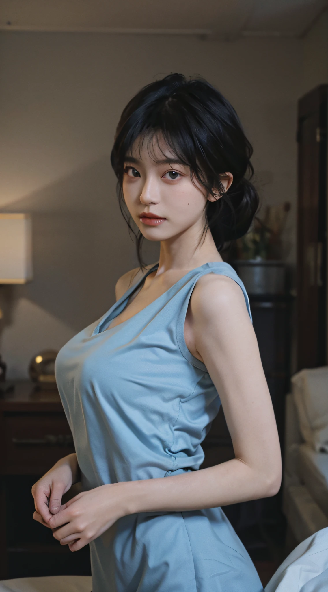 ((Best Quality, 8K, Masterpiece: 1.3)), 1girl, Slim Abs Beauty: 1.3, (Hairstyle Casual, Big Breasts: 1.2), Dress: 1.1, Super Fine Face, Delicate Eyes, Double Eyelids, Home