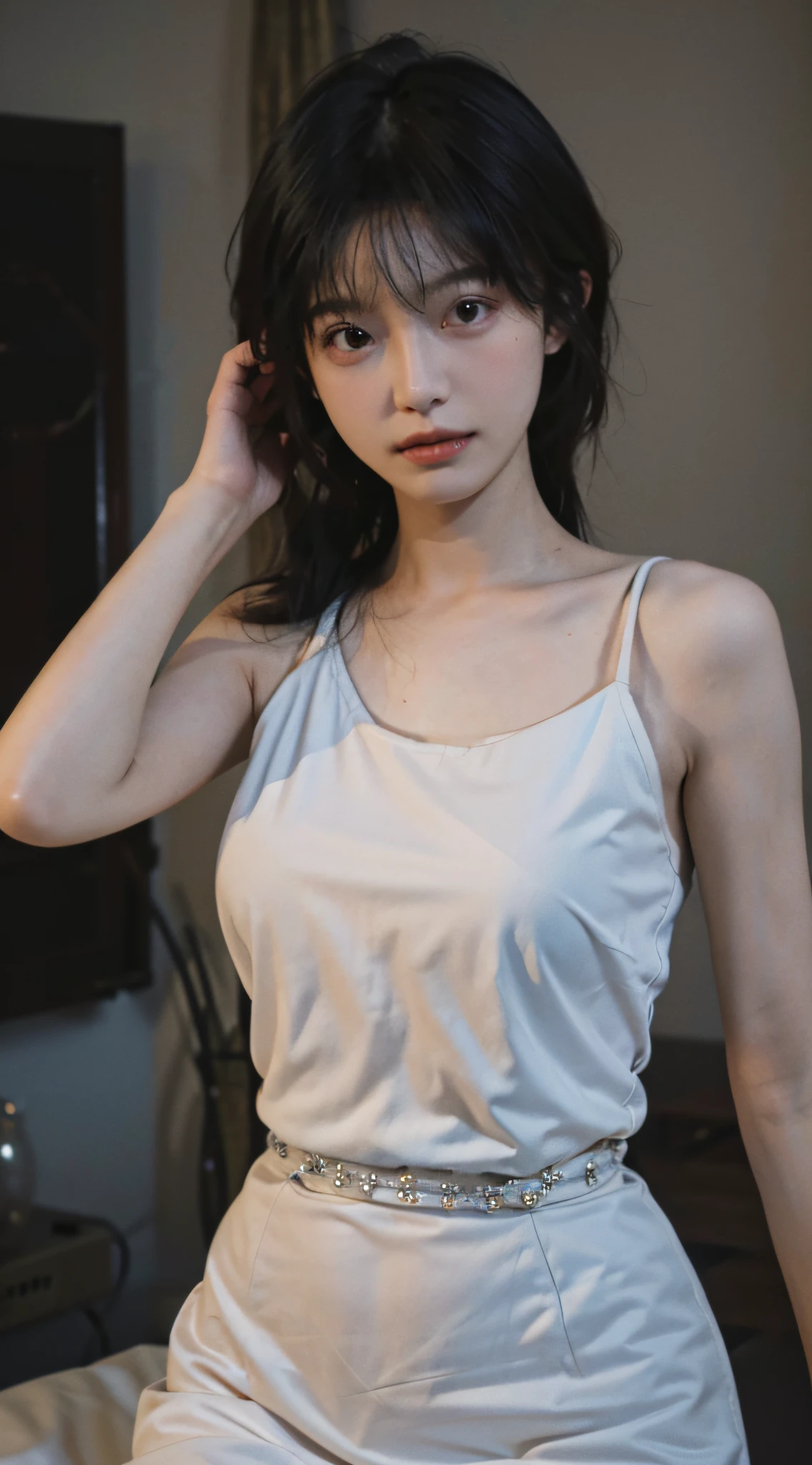 ((Best Quality, 8K, Masterpiece: 1.3)), 1girl, Slim Abs Beauty: 1.3, (Hairstyle Casual, Big Breasts: 1.2), Dress: 1.1, Super Fine Face, Delicate Eyes, Double Eyelids, Home
