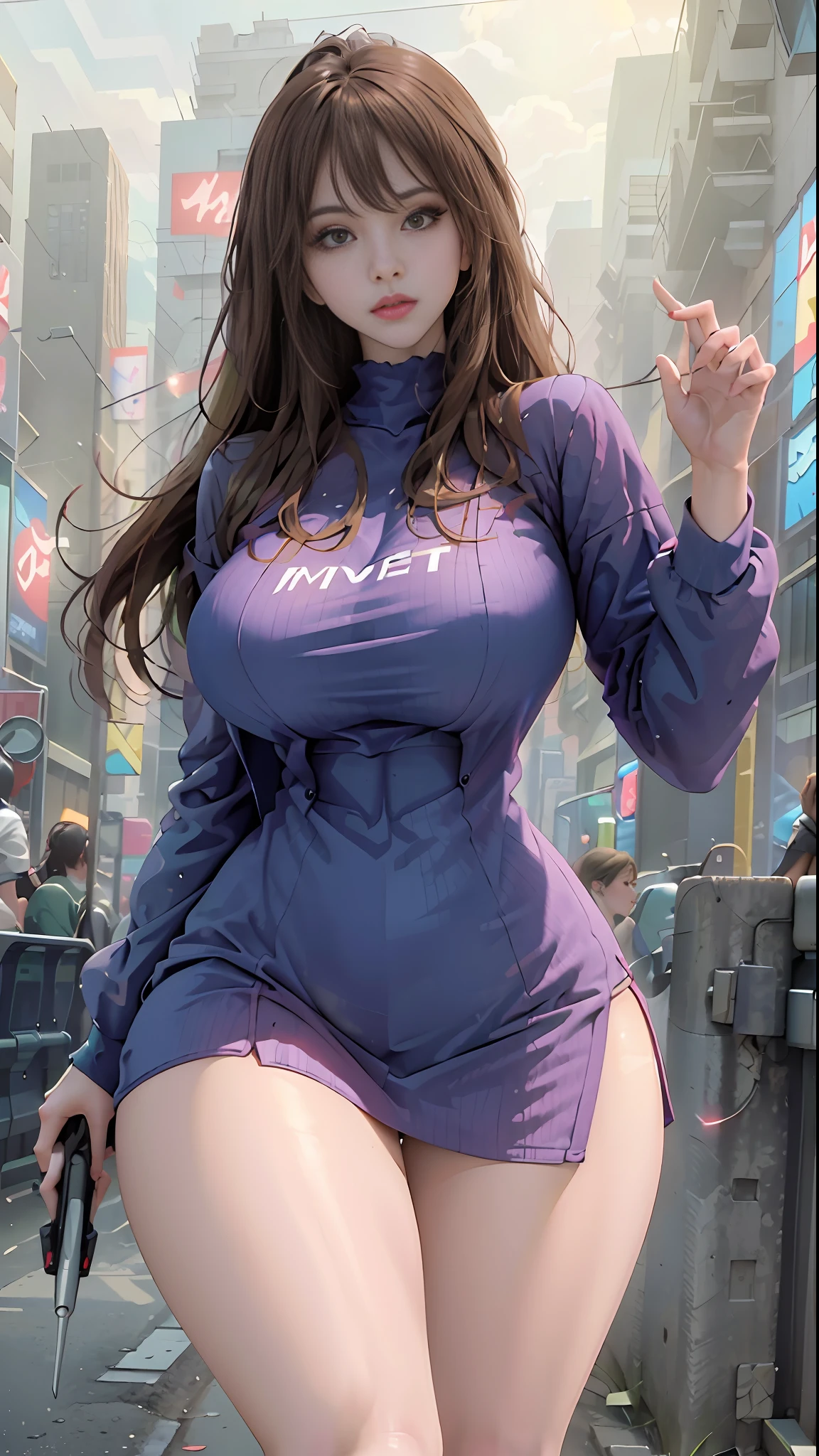 ((Best Quality)), ((Masterpiece)), (detail: 1.4), 3D, Cyberpunk, A beauty with thick thighs and extremely sexy to wear
