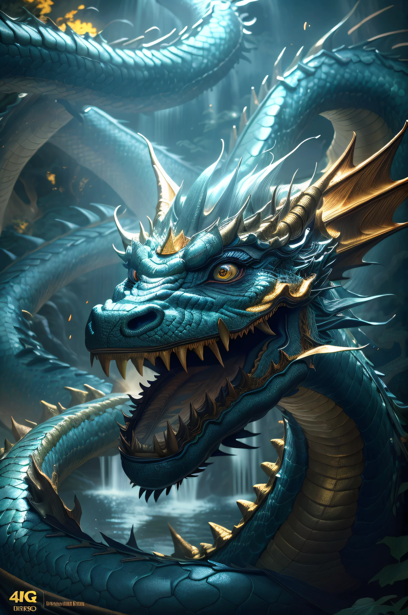 Masterpiece, top quality, Chinese fairy, Chinese dragon pan, pan, dark gray background, glaring at one girl \ (loli \), Chinese dragon pan, glaring girl ((super detailed)), 4K unity, (highly detailed CG: 1.2), (8k: 1.1), high resolution), (illustration: 1.1), (cinematic light: 1.1), fine-grained, intricate detail, (best illustration), 8K resolution, intricate detail, highest quality, realistic feeling, ultra detail, best illumination, best shadows, UltraHD, Cryengine, detailed reflections, detailed shadows, ((Complex detail)), smooth, ((Perfect shading)), High quality metal texture, metallic gloss, Highly detailed illustration, (Semi-realistic: 1.6), (Wide Shot: 1.2), (from below, Dutch Angle), (Beautiful Eyes in Detail: 1.1), (Lifelike Body: 1.2), Watch the Viewer, ((Golden Giant Dragon: 1.6)), (Glowing Eyes\[Magic Square of Eyes [Yellow\]), Silvery Long Hair, Hairs Between Eyes, Sigma 135mm Lens, (Giant Waterfall Background)