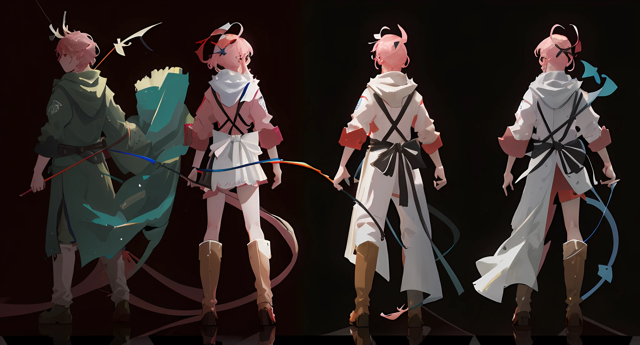Your mission is to create a 3D model of the Q version of the archer character for the game. The character should have pink hair, red eyes, be a dragon knight archer, and wield a large bow and arrow. Characters should be slim and wear a white dress, cropped top, apron, wrap-around shawl and dragon tail. Make sure the 3D model includes front, side, and back views, as well as detailed views of weapons and other key features. Models should be well rendered to provide an immersive and realistic gaming experience. Note that the optimized hint specifies the main features of the game Q character in a clear and specific way. It also specifies that the 3D model needs to be created and rendered using various angles and detailed views. Optimized hints provide clear and concise instructions while emphasizing the need for a well-rendered model for a great gaming experience. To create a 3D model of this Q version of the archer character, follow these guidelines: 1. Make sure the character's hair is pink and his eyes are red. 2. Design your character to become a dragon knight archer, wielding a large bow and arrow. 3. Make the character slim and wear a white dress. The top should be cut with an apron and wrap-around shawl. 4. Add a dragon's tail as one of the traits to your character. 5. Display characters on a white background for easy presentation. 6. Include front, side, and back views in the 3D model, as well as detailed views of weapons and other key features. Make sure your models are rendered high-quality and realistic to provide an immersive gaming experience. ,2d concept art, character design concept art, funny character design, character design art, anime concept art, independent concept art, concept art style, full body character concept art, game character concept art, character concept art, ((character concept art)), high quality character design, 8k character concept art