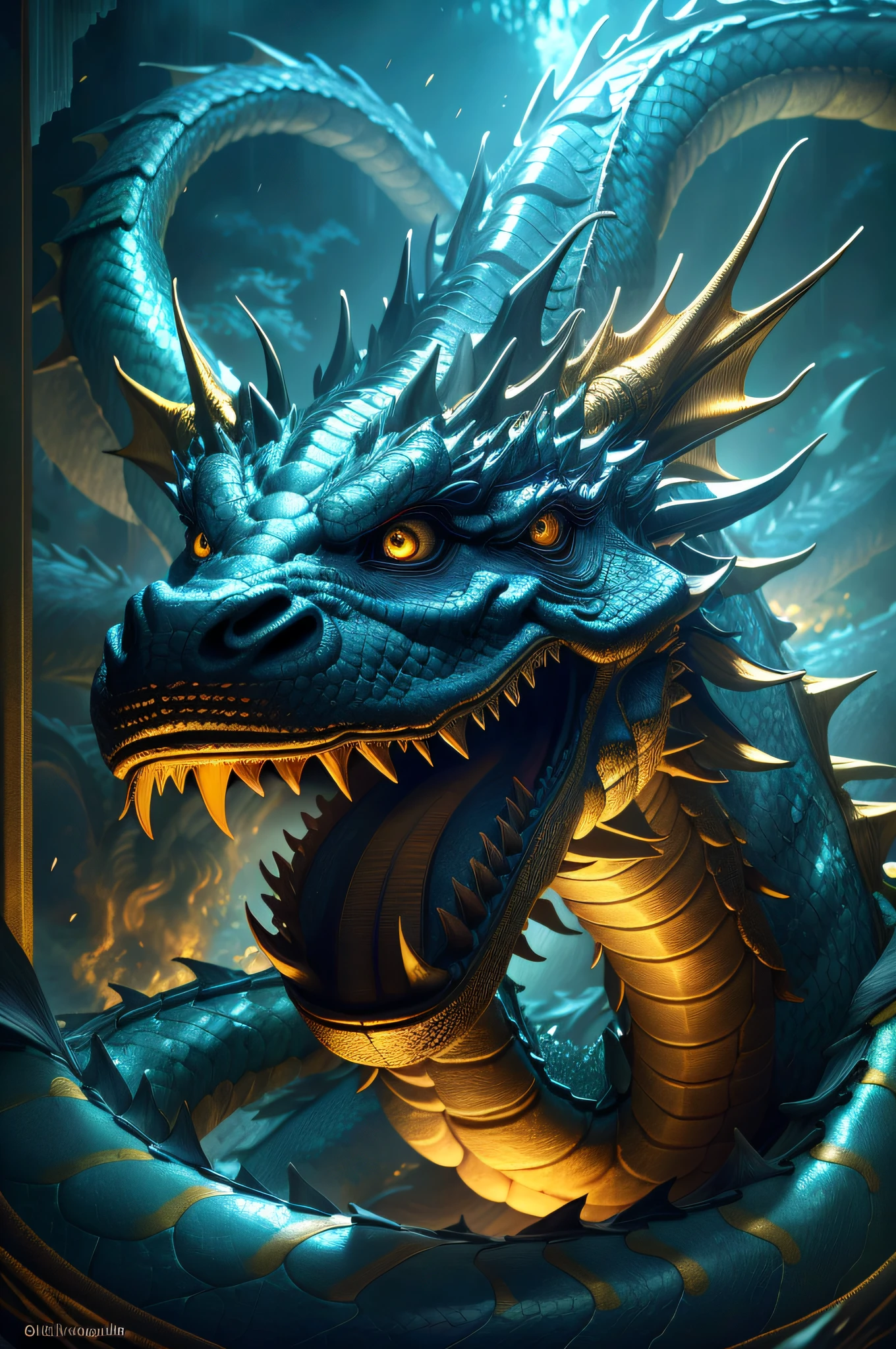 Masterpiece, top quality, Chinese fairy, Chinese dragon pan, pan, dark gray background, glaring at one girl \ (loli \), Chinese dragon pan, glaring girl ((super detailed)), 4K unity, (highly detailed CG: 1.2), (8k: 1.1), high resolution), (illustration: 1.1), (cinematic light: 1.1), fine-grained, intricate detail, (best illustration), 8K resolution, intricate detail, highest quality, realistic feeling, ultra detail, best illumination, best shadows, UltraHD, Cryengine, detailed reflections, detailed shadows, ((Complex detail)), smooth, ((Perfect shading)), High quality metal texture, metallic gloss, Highly detailed illustration, (Semi-realistic: 1.6), (Wide Shot: 1.2), (from below, Dutch Angle), (Beautiful Eyes in Detail: 1.1), (Lifelike Body: 1.2), Watch the Viewer, ((Golden Giant Dragon: 1.6)), (Glowing Eyes\[Magic Square of Eyes [Yellow\]), Silvery Long Hair, Hairs Between Eyes, Sigma 135mm Lens, (Giant Waterfall Background)