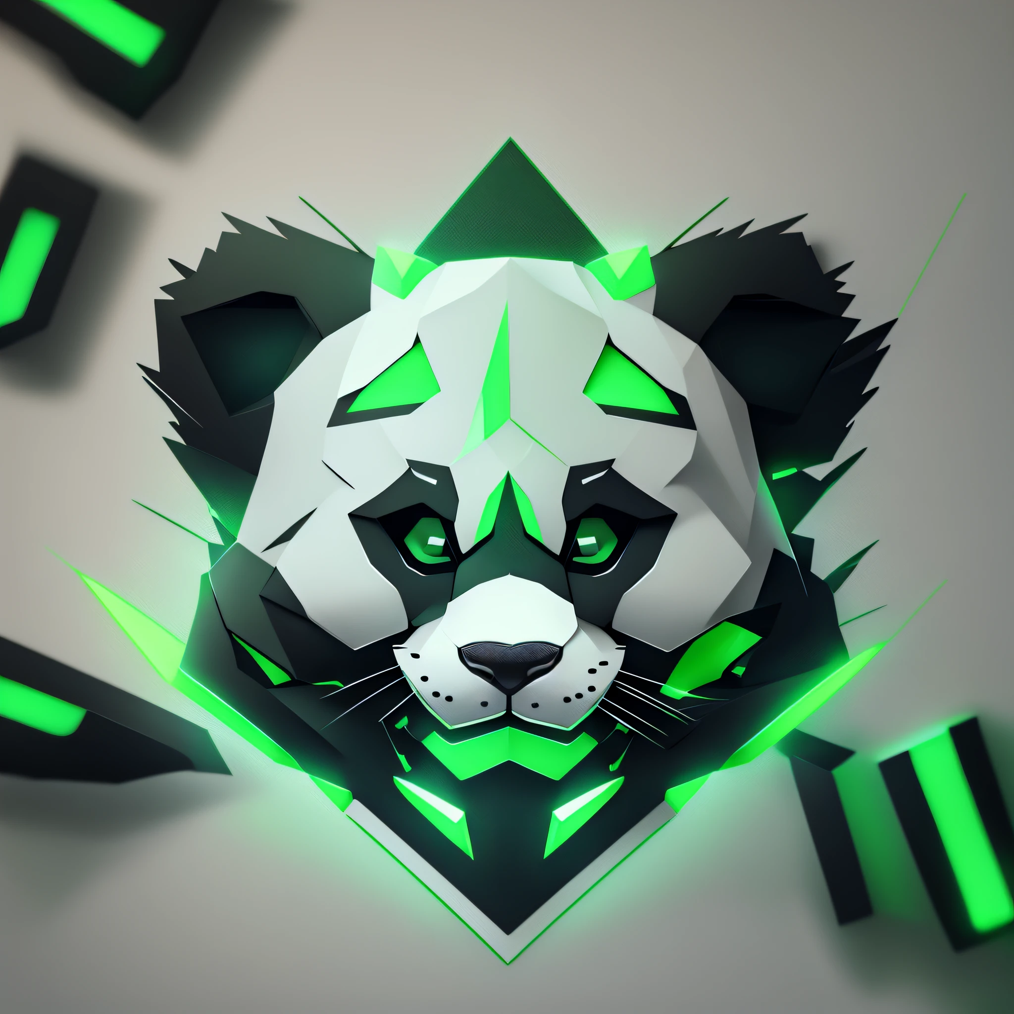 create a logo exagon, panda head, green light, drawing lines, minimalist, 4k --auto --s2