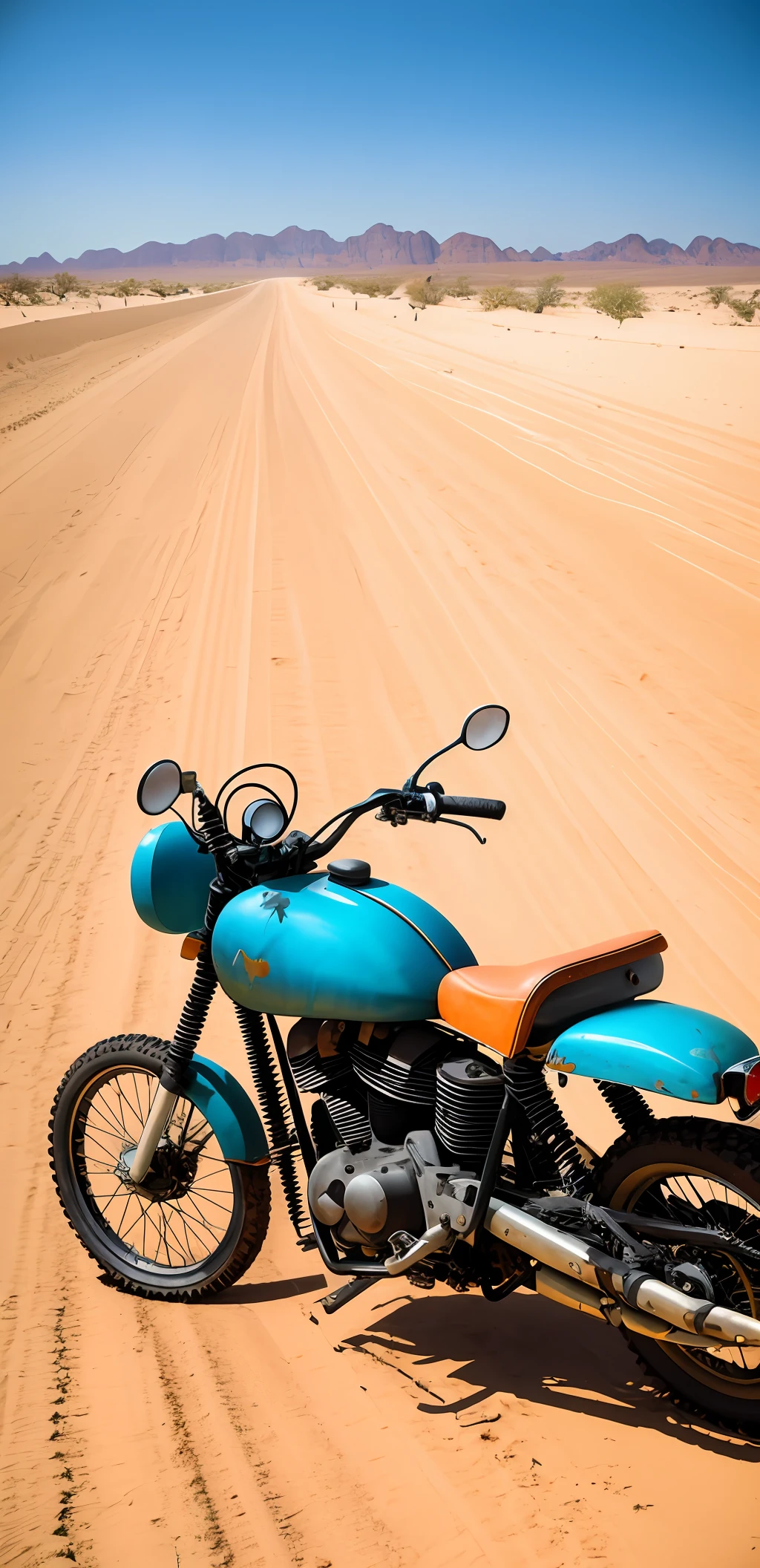 import random

def generate_prompt():
    deserts = ["sandy desert", "rocky desert", "vast desert"]
    adjectives = ["scorching", "imposing", "impressive", "incandescent"]
    bike_conditions = ["time-weared", "full of stories", "aged", "nostalgic"]

desert = random.choice(deserts)
    adjective = random.choice(adjectives)
    bike_condition = random.choice(bike_conditions)

prompt = f"""
    You're in a {desert}. The sun {adjective} shines in the cloudless blue sky. In the immensity of the sandy landscape, you see an old motorcycle from the 80s. She's standing in the middle of the golden sand, looking defiant and ready for an adventure. Your body {bike_condition} tells stories of past journeys.

You approach the bike and feel the texture of the rough handlebars in your hands. The fuel tank is hot under the scorching sun. You notice a rusty sign attached to the bike that reads "Freedom to the Horizon." The engine rumbles with a distant sound, but full of power.

Deciding to embark on this journey, you ride the old bike, feeling the vibration of the engine as you accelerate. The sand flies under the wheels and you set off at high speed through the desert, leaving behind a trail of dust and adrenaline.
    """

return prompt

# Example of use:
prompt = generate_prompt()
print(prompt)
