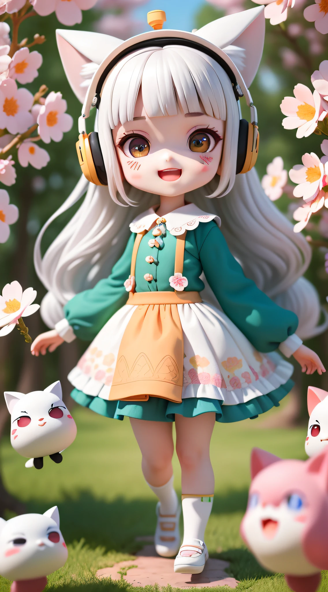 (masterpiece),(best quality),(ultra-detailed), (full body:1.2),
1girl,chibi,cute, smile, open mouth,
flower, outdoors, playing guitar, blush, tree, :3, shirt, short hair, cherry blossoms, green headwear, blurry, brown hair, blush stickers, long sleeves, bangs, headphones, black hair, pink,Wallpaper, phone wallpaper, Daily wallpaper, Q version, Anime hand-drawn, anime characters, Three heads, white hair, maid headdress, wide eyes, fox ears, bright pupils, anime, blind box toy style, perspective, Eye-Level Shot, UHD, retina, masterpiece, ccurate, textured skin, super detail, best quality, highres, HD, 4K, 8k
(beautiful detailed face), (beautiful detailed eyes),