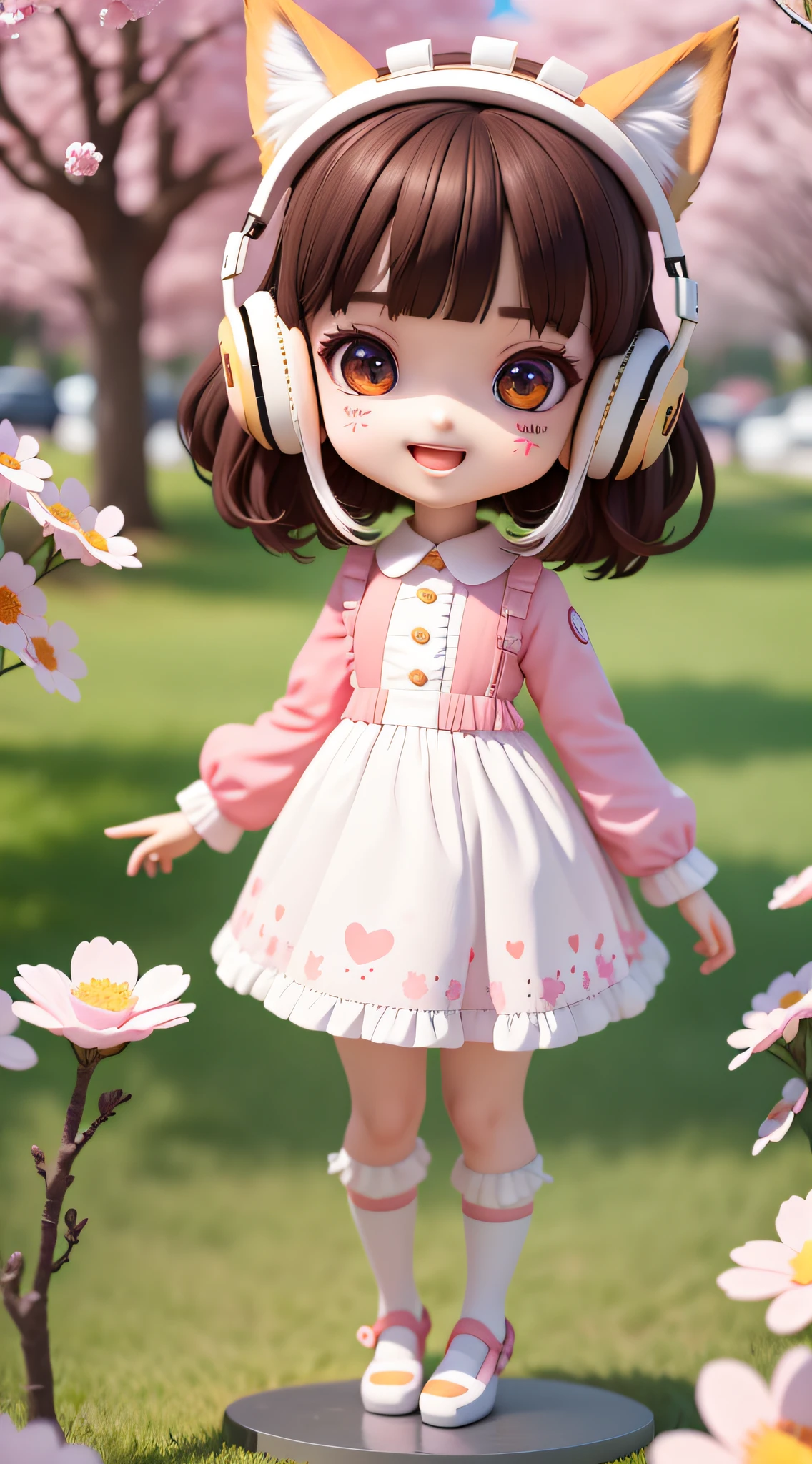 (masterpiece),(best quality),(ultra-detailed), (full body:1.2),
1girl,chibi,cute, smile, open mouth,
flower, outdoors, playing guitar, blush, tree, :3, shirt, short hair, cherry blossoms, green headwear, blurry, brown hair, blush stickers, long sleeves, bangs, headphones, black hair, pink,Wallpaper, phone wallpaper, Daily wallpaper, Q version, Anime hand-drawn, anime characters, Three heads, white hair, maid headdress, wide eyes, fox ears, bright pupils, anime, blind box toy style, perspective, Eye-Level Shot, UHD, retina, masterpiece, ccurate, textured skin, super detail, best quality, highres, HD, 4K, 8k
(beautiful detailed face), (beautiful detailed eyes),