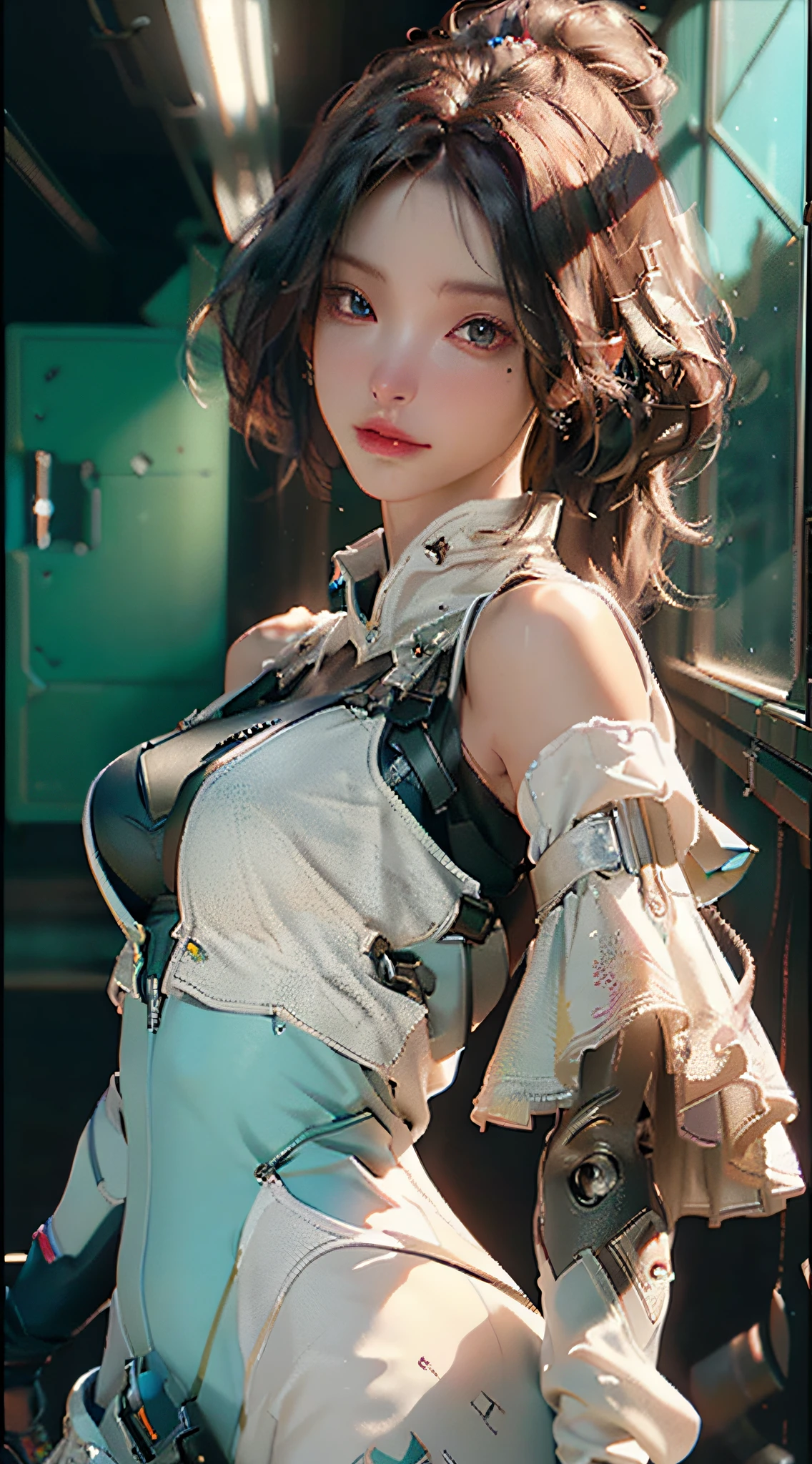((Best quality)), ((masterpiece)), (detailed:1.4), 3D, an image of a beautiful cyberpunk female,HDR (High Dynamic Range),Ray Tracing,NVIDIA RTX,Super-Resolution,Unreal 5,Subsurface scattering,PBR Texturing,Post-processing,Anisotropic Filtering,Depth-of-field,Maximum clarity and sharpness,Multi-layered textures,Albedo and Specular maps,Surface shading,Accurate simulation of light-material interaction,Perfect proportions,Octane Render,Two-tone lighting,Wide aperture,Low ISO,White balance,Rule of thirds,8K RAW,