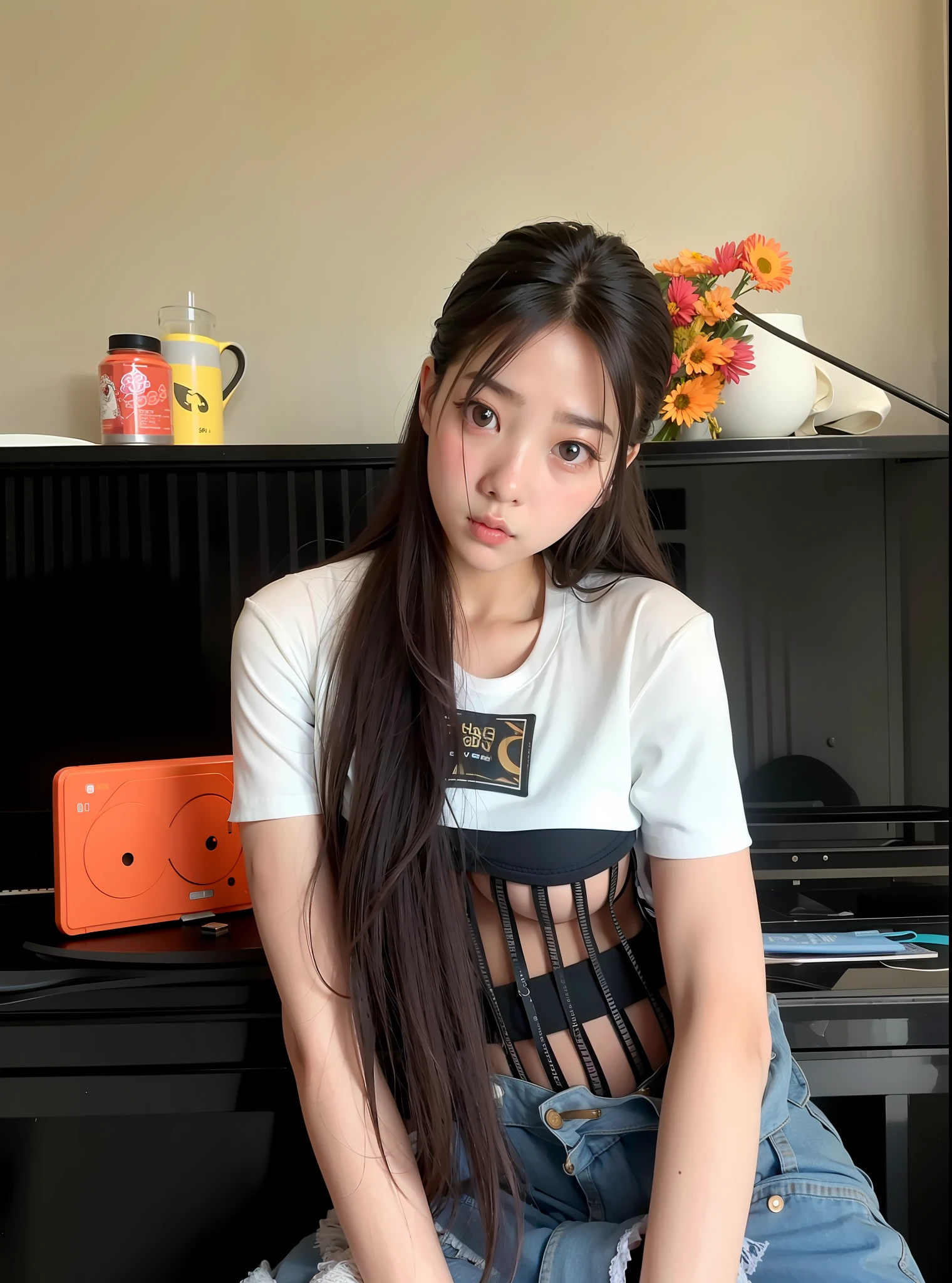 The delicate face of a Korean girl group, cute and charming, with big eyes