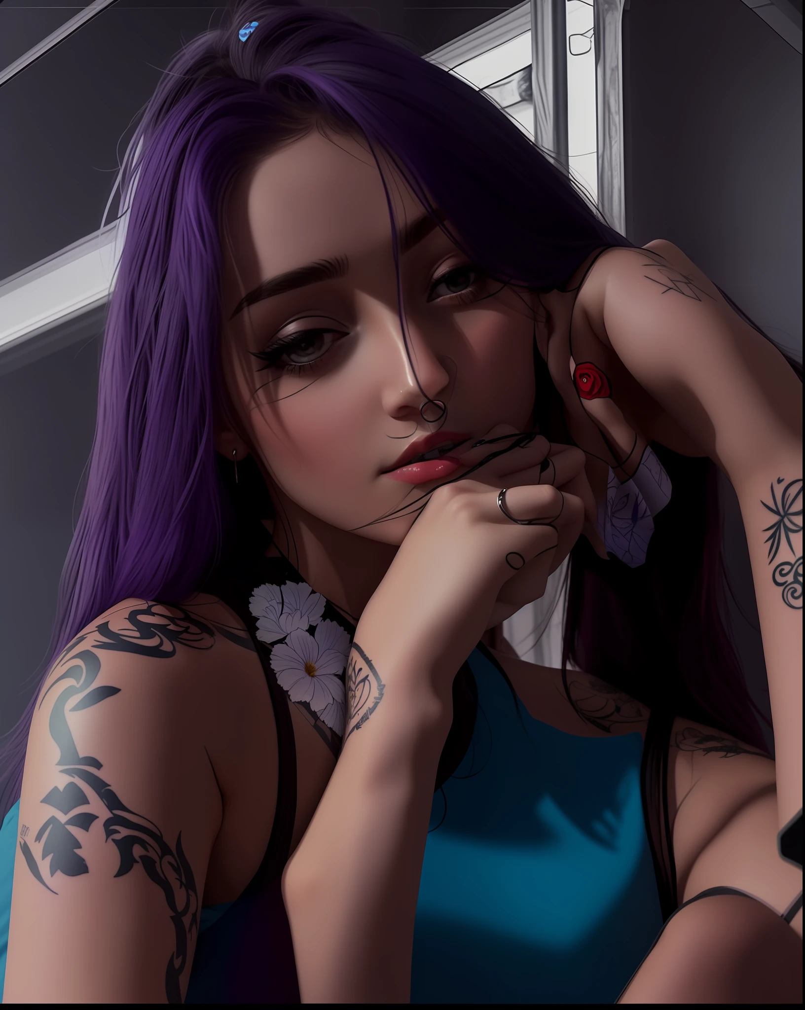 there is a woman with a tattoo on her arm and a cell phone, profile image, violet myers, anastasia ovchinnikova, kaitlyn michelle siragusa, 1614572159, inspired by Ion Andreescu, angelawhite, aleksandra waliszewska, 19-year-old girl