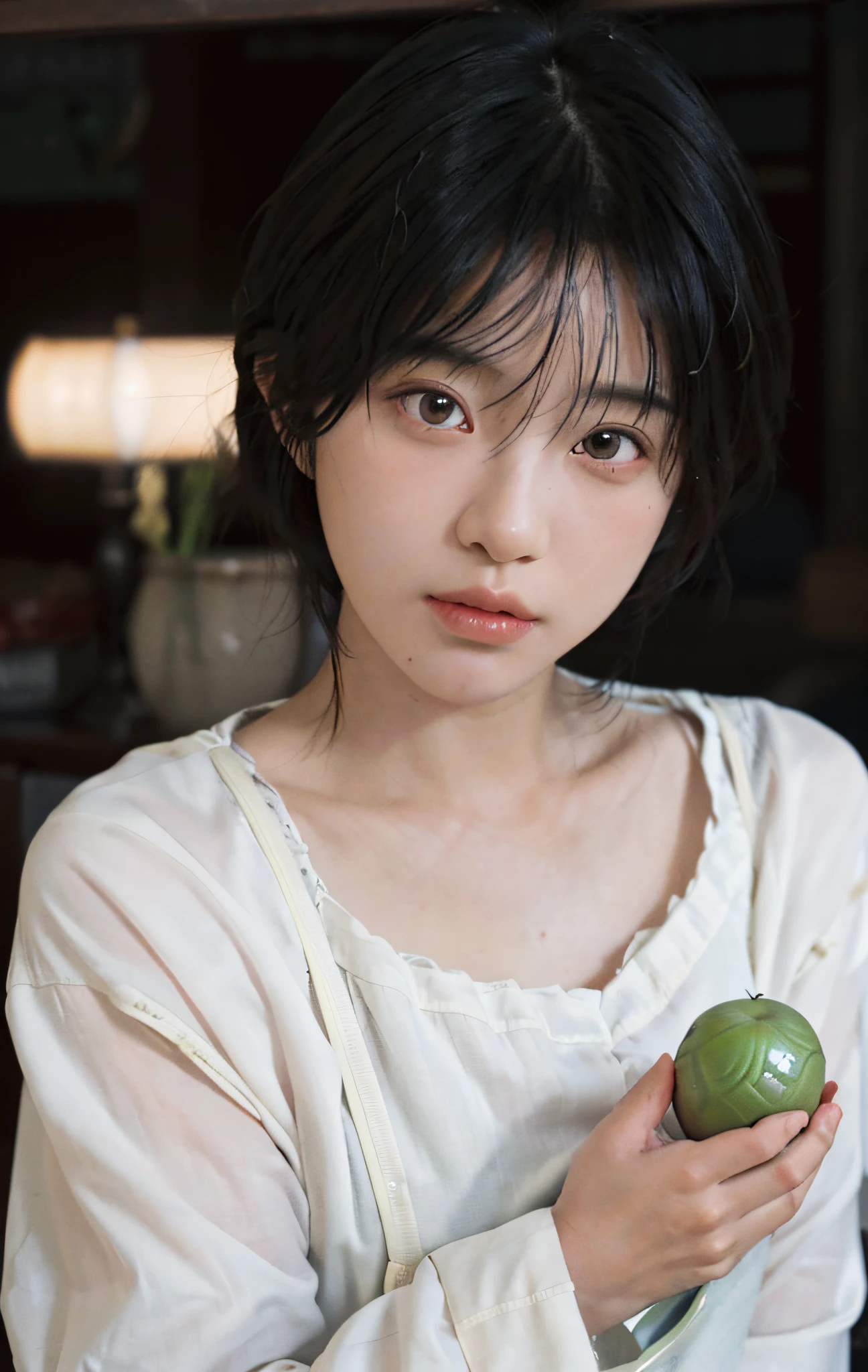 (Keisan:1.5), Close up, Masterpiece, Best Quality, Raw photo, Photorealistic, Face, Incredibly ridiculous, Beautiful girl, Cute, Short hair, Depth of field, High resolution, Ultra detail, Fine detail, Very detailed, Very detailed eyes and face, Sharp pupils, Realistic pupils, Sharp focus, Cinematic lighting,Cuddle a kitten