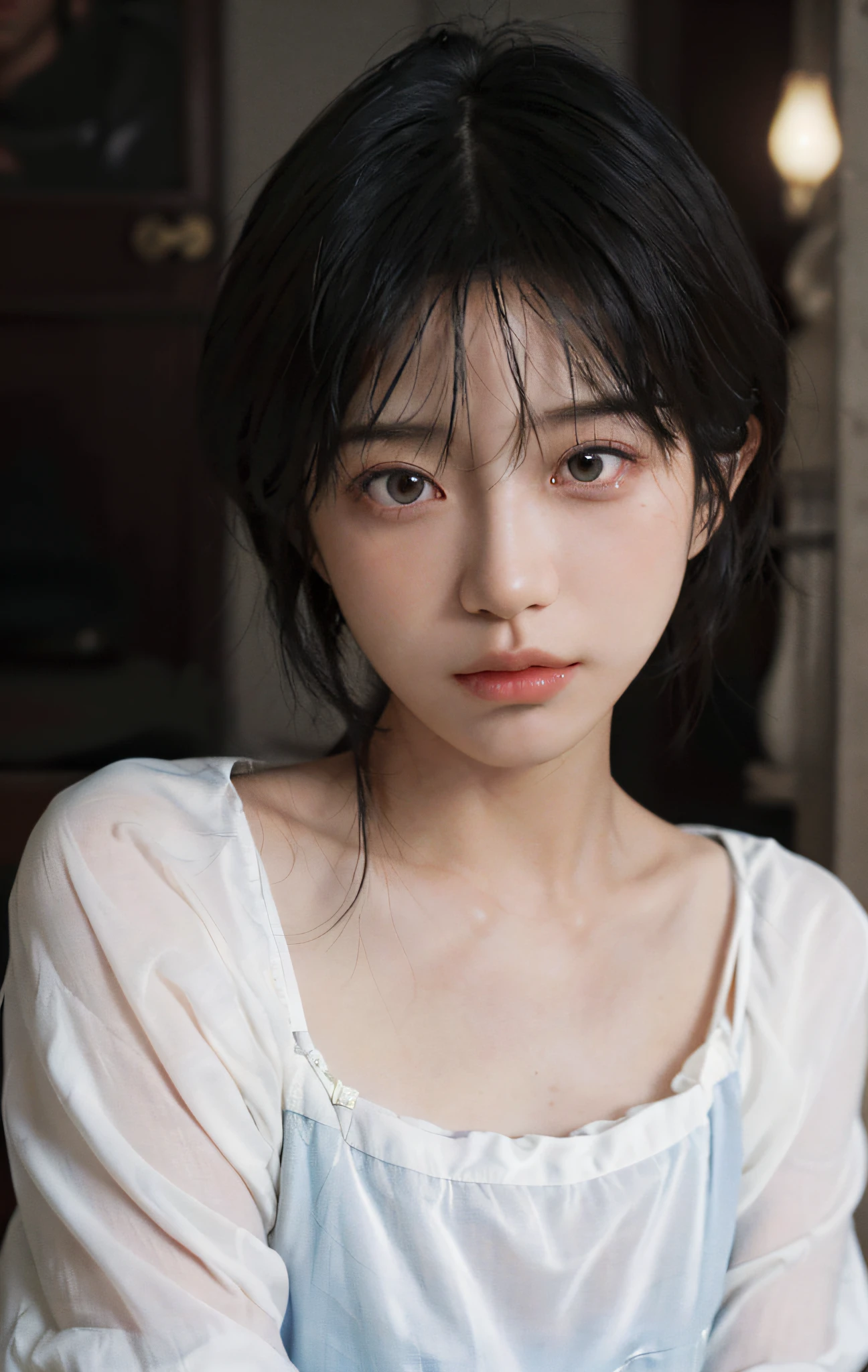 (Keisan:1.5), Close up, Masterpiece, Best Quality, Raw photo, Photorealistic, Face, Incredibly ridiculous, Beautiful girl, Cute, Short hair, Depth of field, High resolution, Ultra detail, Fine detail, Very detailed, Very detailed eyes and face, Sharp pupils, Realistic pupils, Sharp focus, Cinematic lighting,Cuddle a kitten