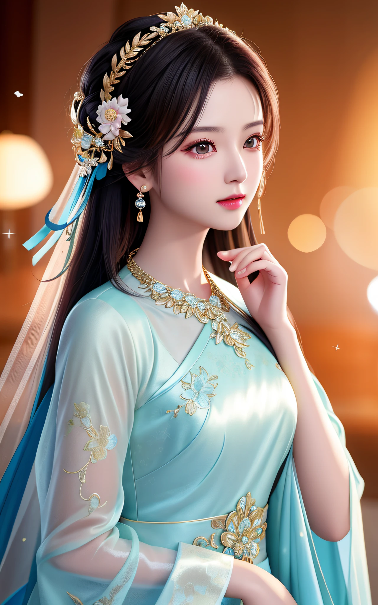 best quality, masterpiece, highres, 1girl,china wedding dress,hair ornament,necklace, jewelry,Beautiful face,upon_body, tyndall effect,photorealistic, dark studio, rim lighting, two tone lighting,(high detailed skin:1.2), 8k uhd, dslr, soft lighting, high quality, volumetric lighting, candid, Photograph, high resolution, 4k, 8k, Bokeh