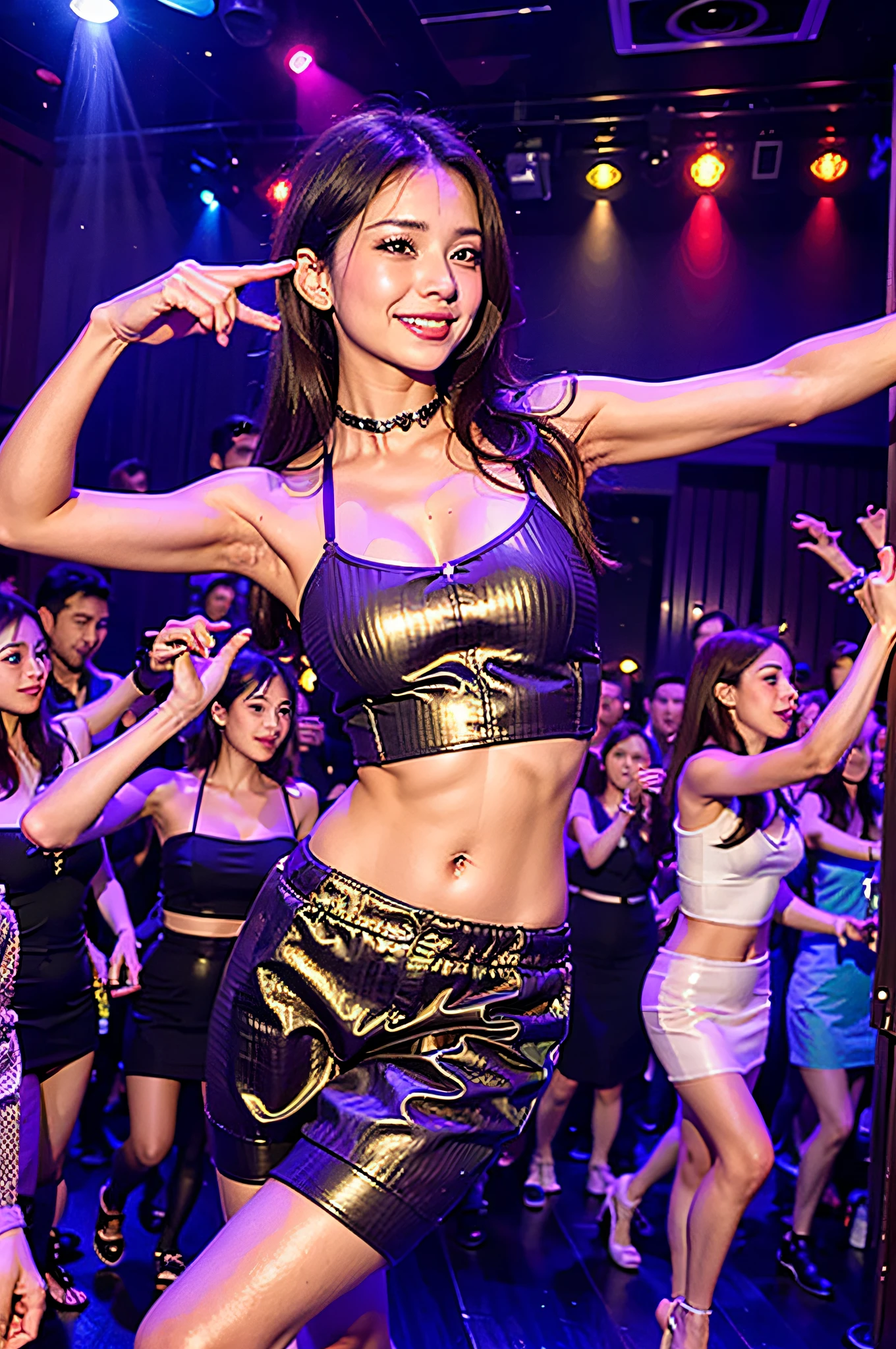 nightclub
(Multiple girls: 1.3), dancing mad, dance floor, mirror ball, low angle, sweating, frolicking, swaying