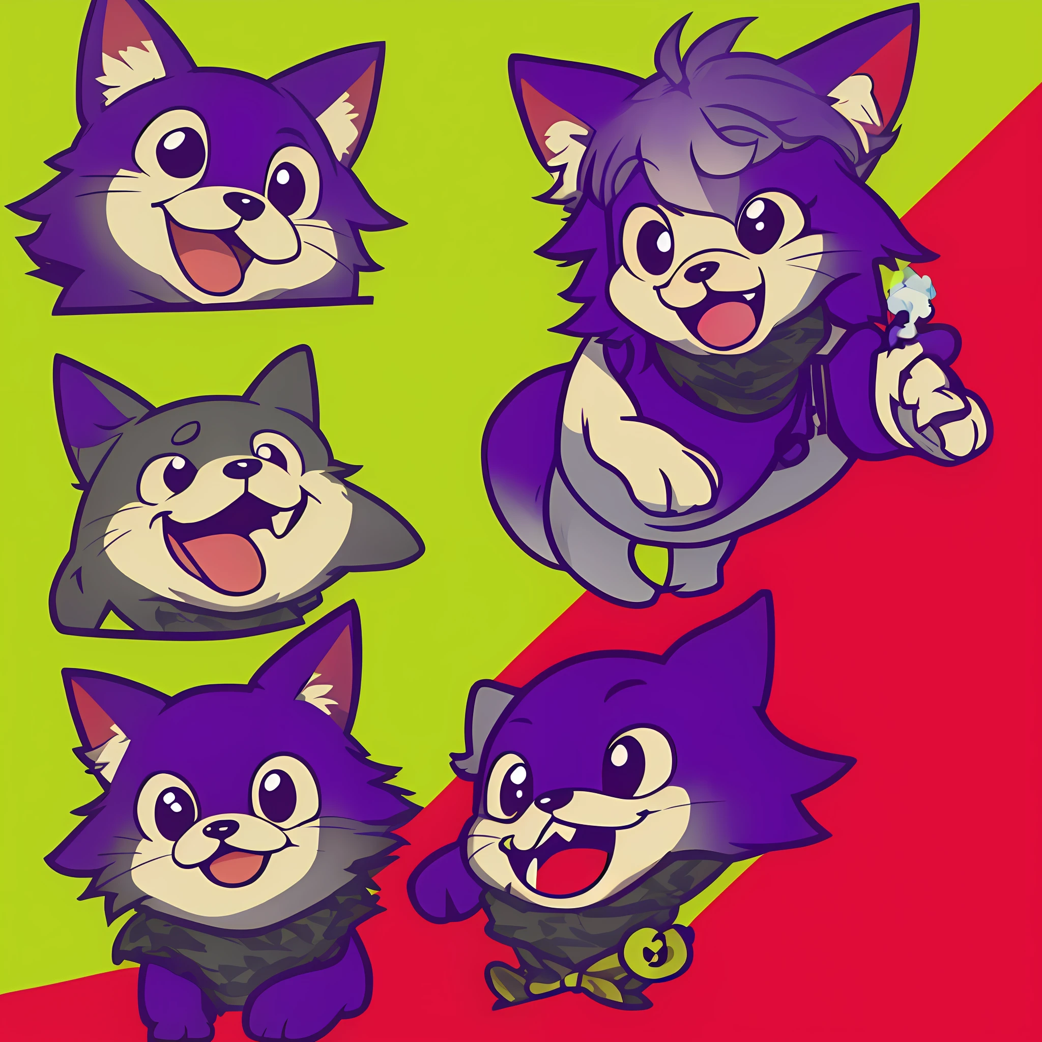 Create an emotes of different expressions in cartoon dog, twitch emote, mascot illustration,