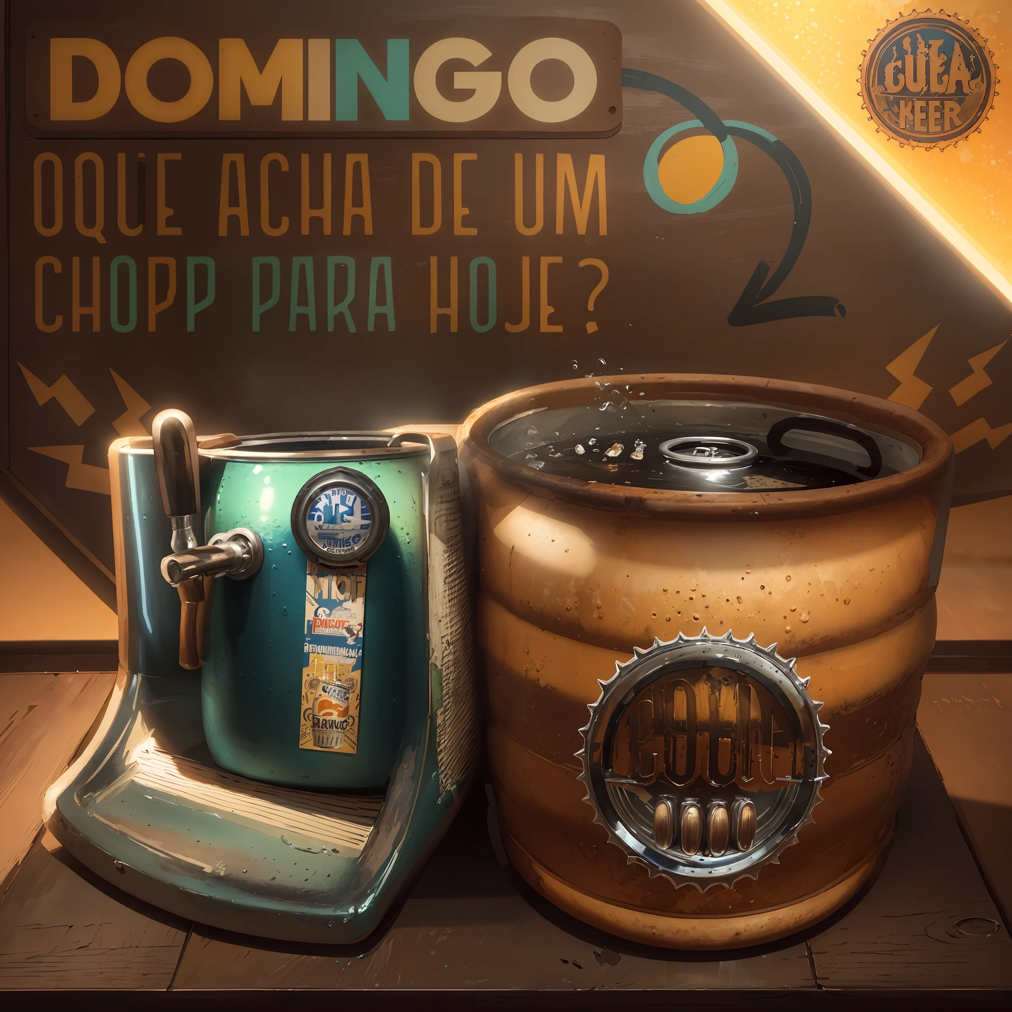 a close up of a keg and a beer on a table, ad image, by Óscar Domínguez, productphoto, inspired by Óscar Domínguez, denning, detailed image, domineering, thumbnail, beer, beer advertisement, bongos, concept art, concept art, promo image, congas, obunga, 🎨🖌️