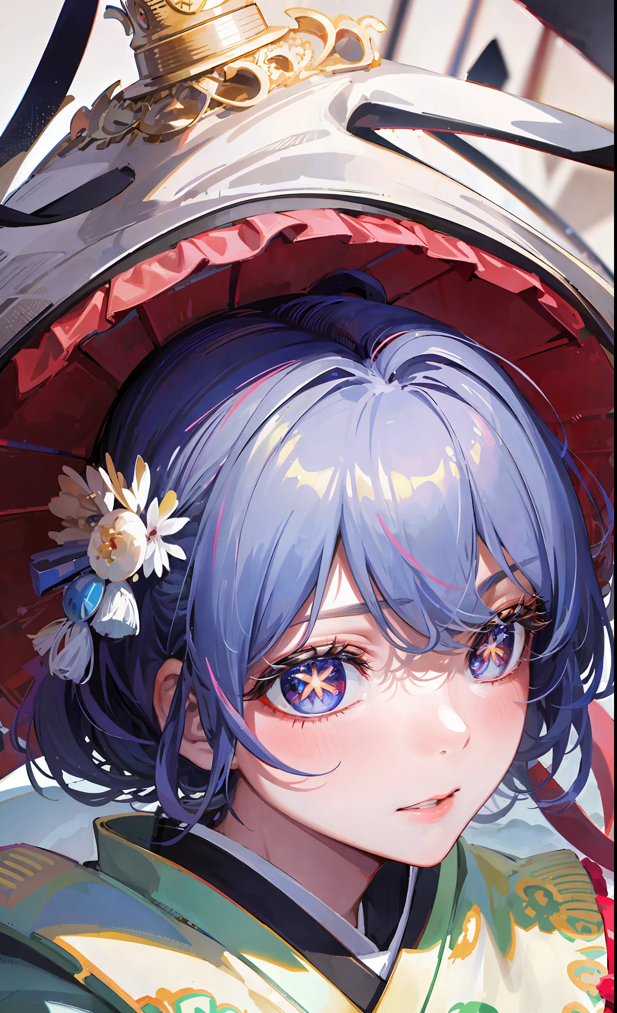 (Masterpiece, Yokomitsu, Fine and Beautiful Eyes: 1.2), Masterpiece * Portrait, Realistic, 3D Face, Shining Eyes, Glossy Hair, Lustrous Skin, Solo, Camera Gaze, Full Body, Kimono, Fluffy Kimono, 3D Eye Makeup
