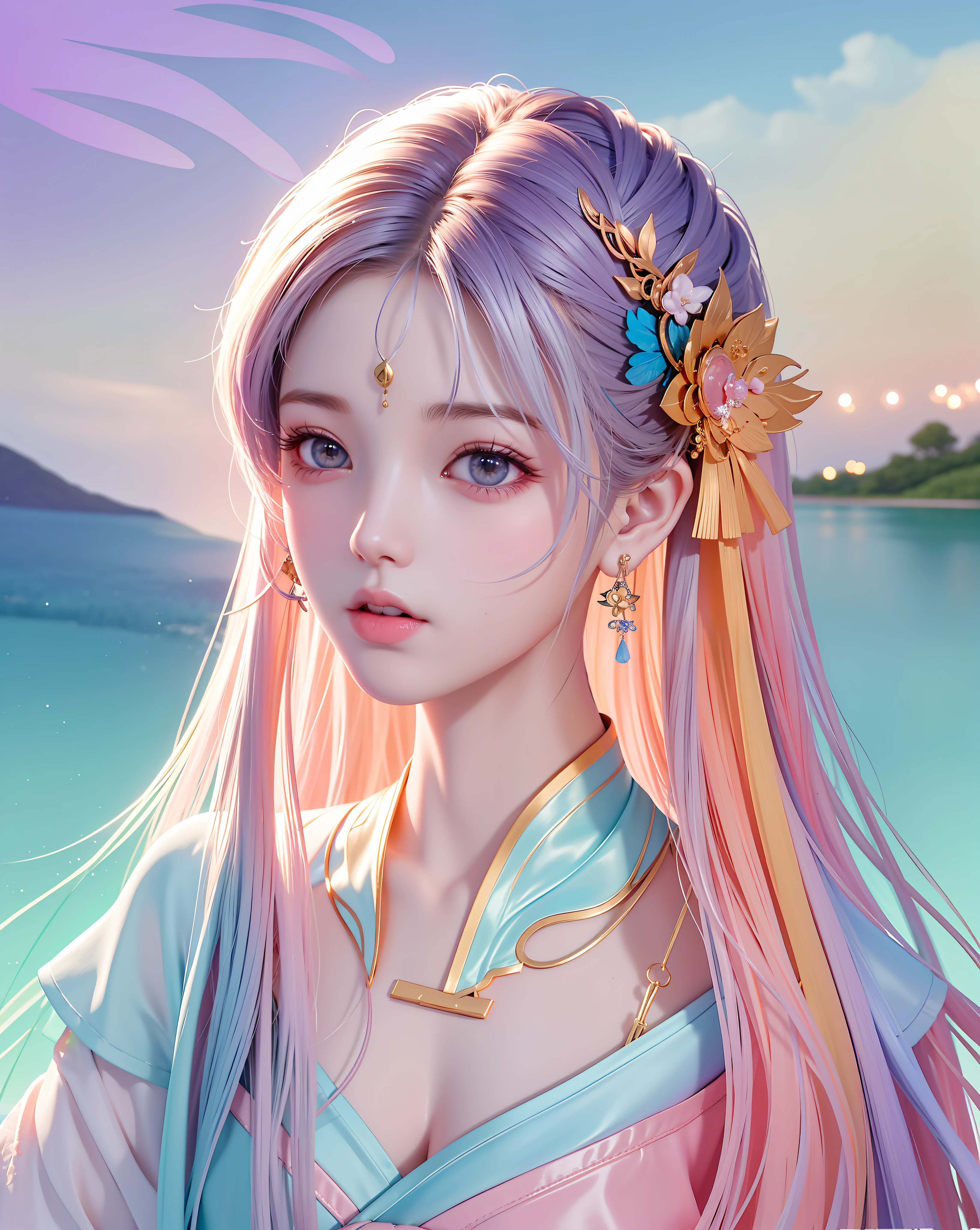 (8k, RAW photo:1.2), best quality, ultra high res,dramatic angle,(fluttered detailed color splashs), (illustration),(((1 girl))),(long hair),(rain:0.9), (头饰:1.4),少女身边有一座古宫,汉服,(重点),彩色水墨画,(泼彩),泼彩,(((colorful))),(素描:0.8) , Masterpiece, best quality, beautiful painted, highly detailed,(denoising:0.6),[splash ink],((ink refraction)), (beautiful detailed sky),moon,highly,detaild,(masterpiece, best quality, extremely detailed） CG unity 8k壁纸，杰作，最好的质量，超详细），（石蒜），
