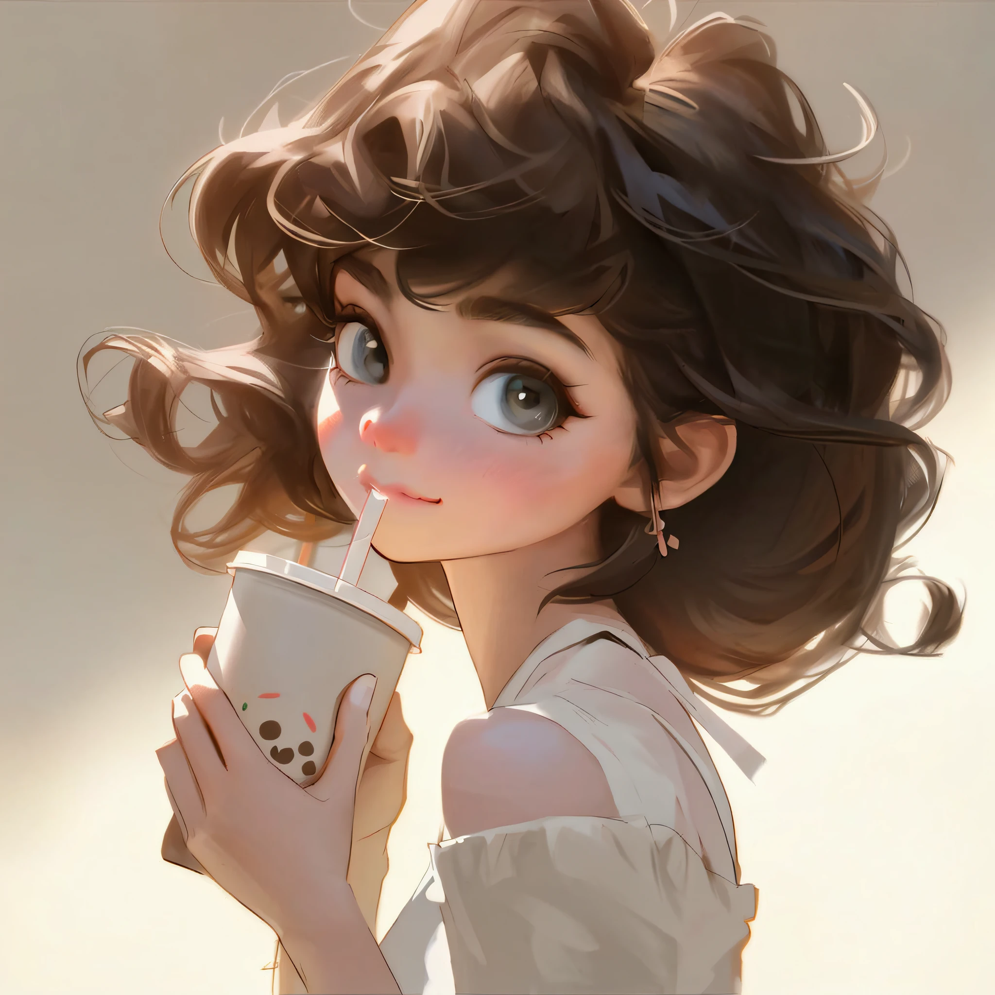 anime girl with a drink in her hand and a straw in her mouth, adorable digital painting, cute detailed digital art, cute digital art, realistic cute girl painting, artwork in the style of guweiz, cute cartoon character, cute art style, beautiful character painting, beautiful digital illustration, digital cartoon painting art, digital art ilya kuvshinov, kawaii realistic portrait