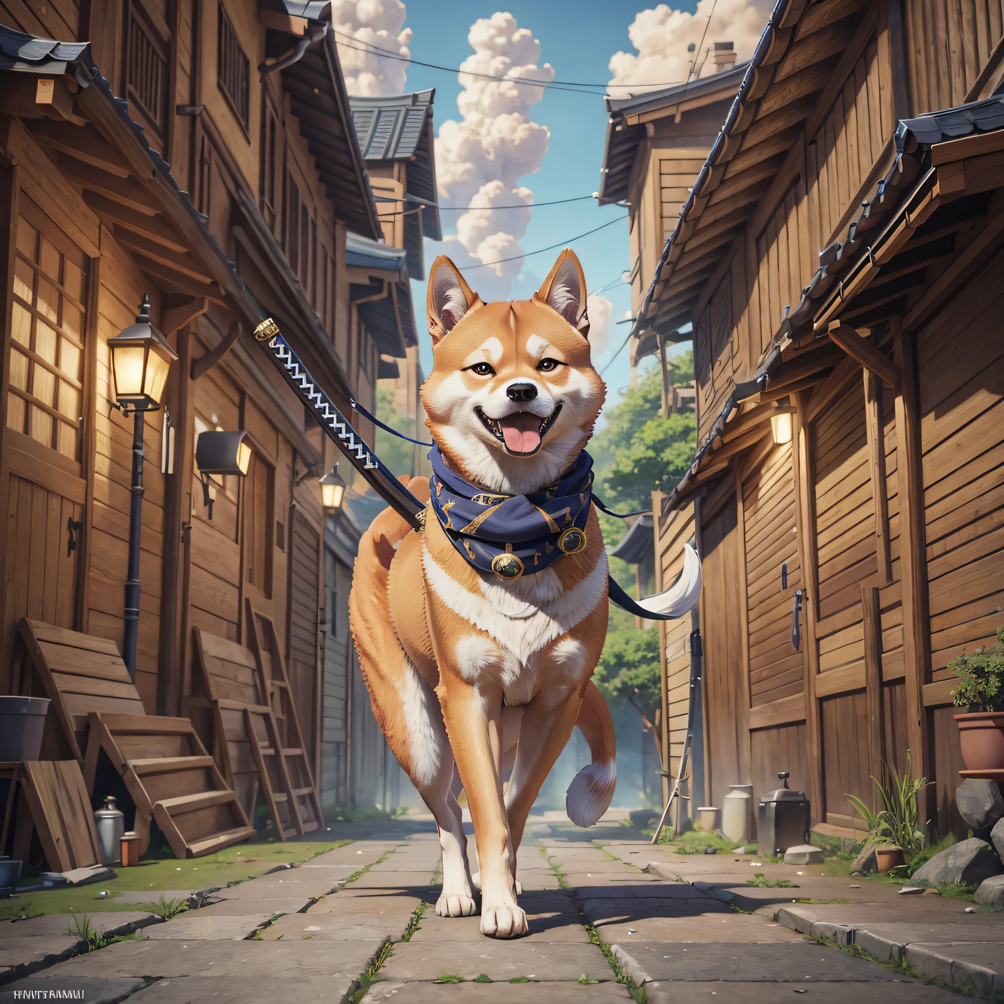 masterpiece, top quality, high quality, highly detailed CG Unity 8K, small character, Shiba Inu, strong, ninja, furoshiki, spiral, katana --auto --s2