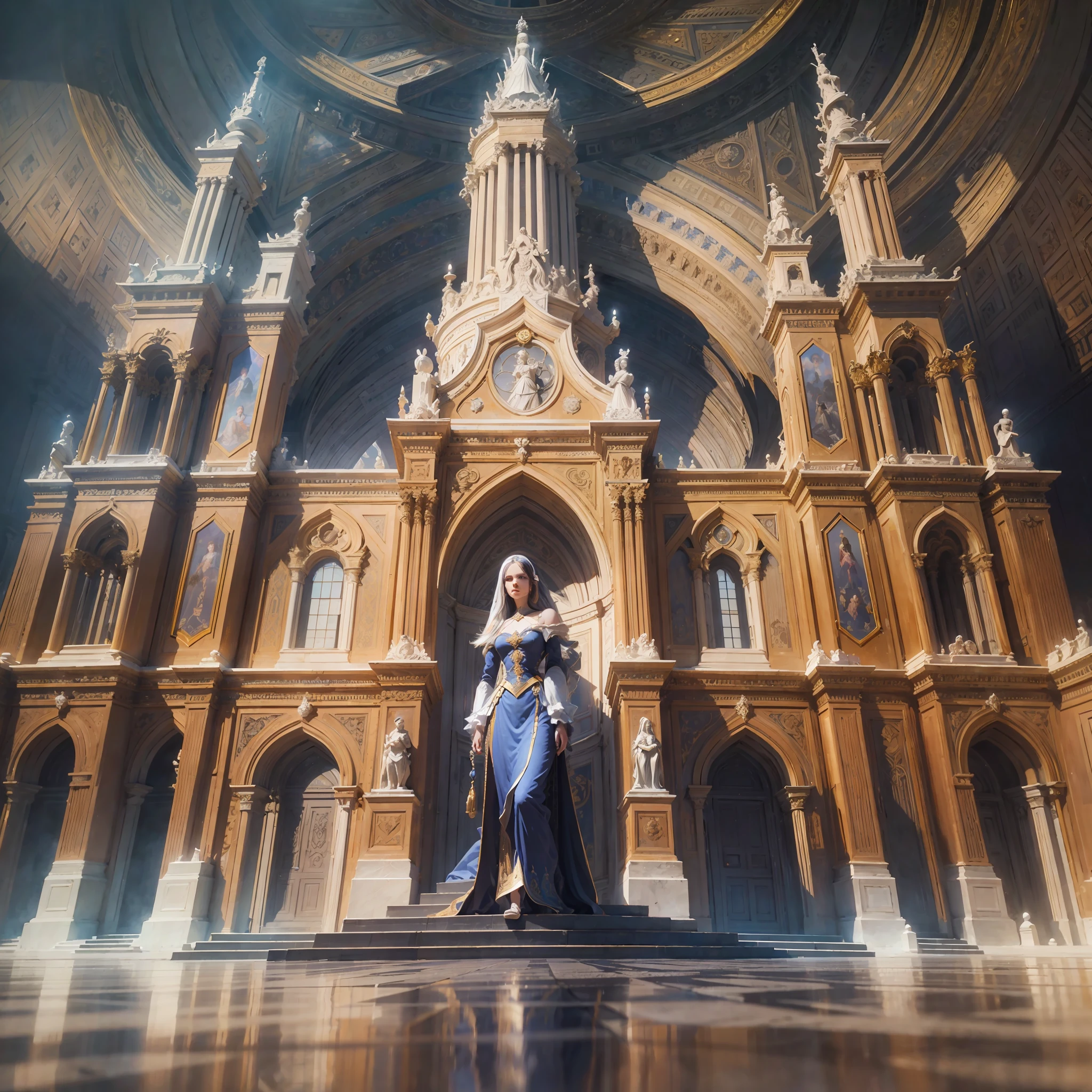 young intricate woman in royal palace, art by Thomas Cole, wide angle lens f/2.8, ultra insane high resolution intricate textures, texture indentation, perfect perspective, perfect geometry, ultra insane ambient lighting, ultra insane ambient shadows, luminism, ultra detailed busy background, tessellation, maximalism, perfectionism, IPA Award wining masterpiece,