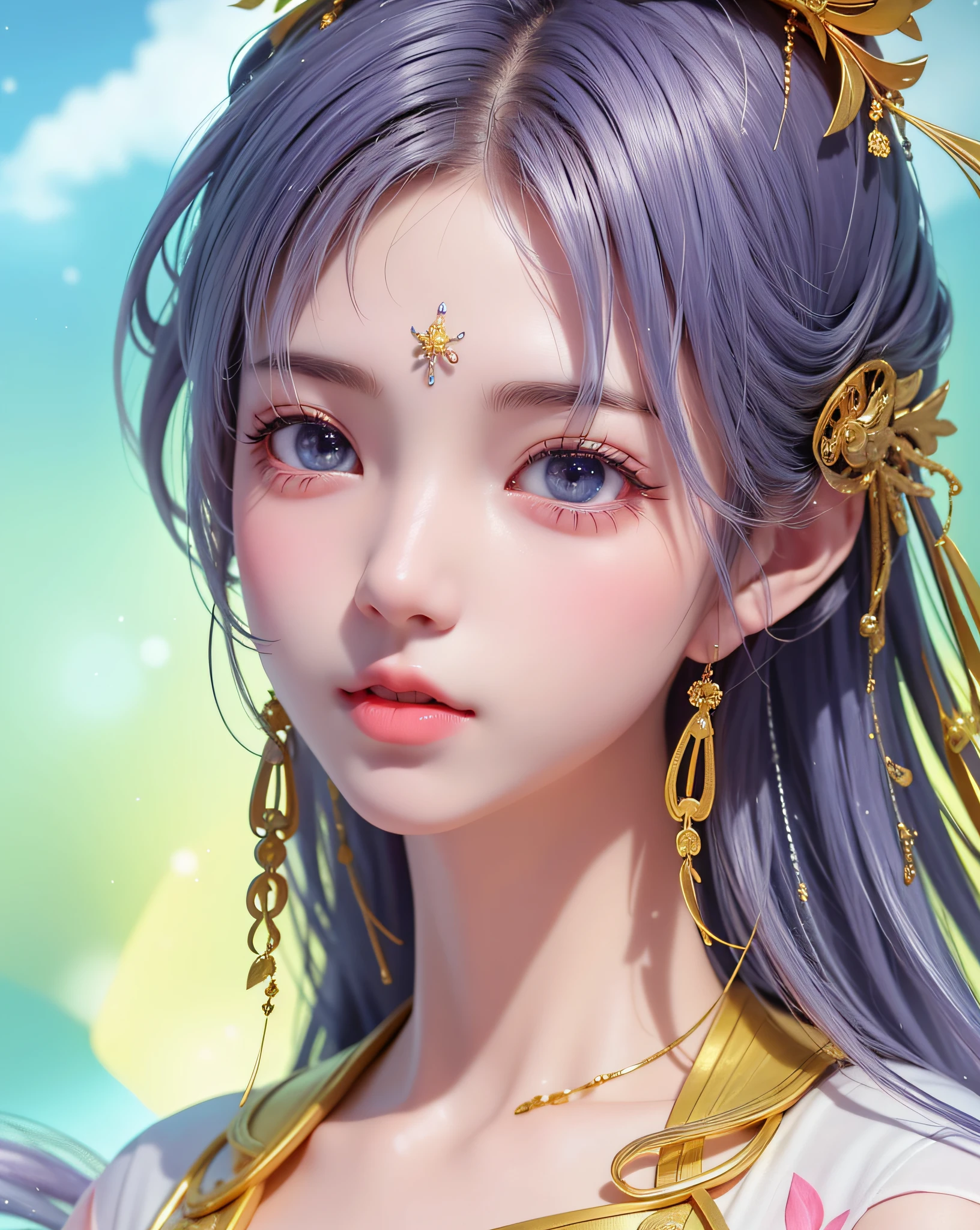 (8k, RAW photo:1.2), best quality, ultra high res,dramatic angle,(fluttered detailed color splashs), (illustration),(((1 girl))),(long hair),(rain:0.9), (头饰:1.4),少女身边有一座古宫,汉服,(重点),彩色水墨画,(泼彩),泼彩,(((colorful))),(素描:0.8) , Masterpiece, best quality, beautiful painted, highly detailed,(denoising:0.6),[splash ink],((ink refraction)), (beautiful detailed sky),moon,highly,detaild,(masterpiece, best quality, extremely detailed） CG unity 8k壁纸，杰作，最好的质量，超详细），（石蒜），