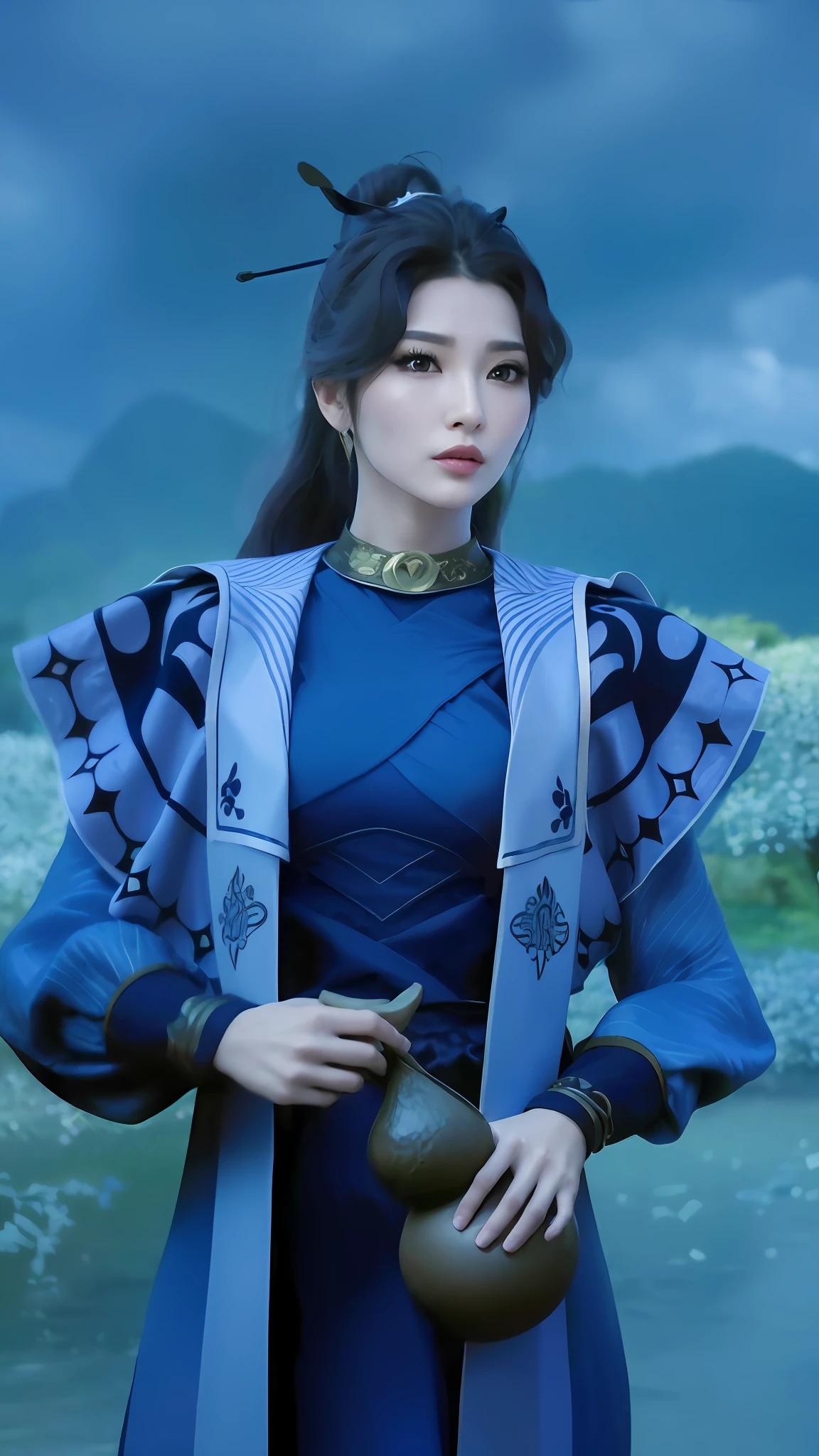 Very detailed CG unity 8k wallpaper, (masterpiece), (best quality), (ultra detailed), (ultra realistic), (best character detail: 1.36), nikon d750 f/1.4 55mm, dynamic angles, professional lighting, Photon mapping, radiosity, physically based rendering, outdoors, busy street, looking at viewer, blushing, 1girl, mature woman, mature woman, tall body, golden ratio,(Kpop idol),(oil skin:1.2),( Oil skin:1.1), makeup,[:(high detailed face:1.2):0.2]:,PureErosFace_v1, ((curly gray hair and delicate style)),(aegyo sal:1),(puffy eyes),( Eyelashes: 1.1), (lips: 1.1), red lipstick, wide shoulders, (mid chest: 1.1), (cleavage: 1.1), animal ears, (big butt: 1.2), thighs, silk coat, Song Dynasty, Song Dynasty, Song suit