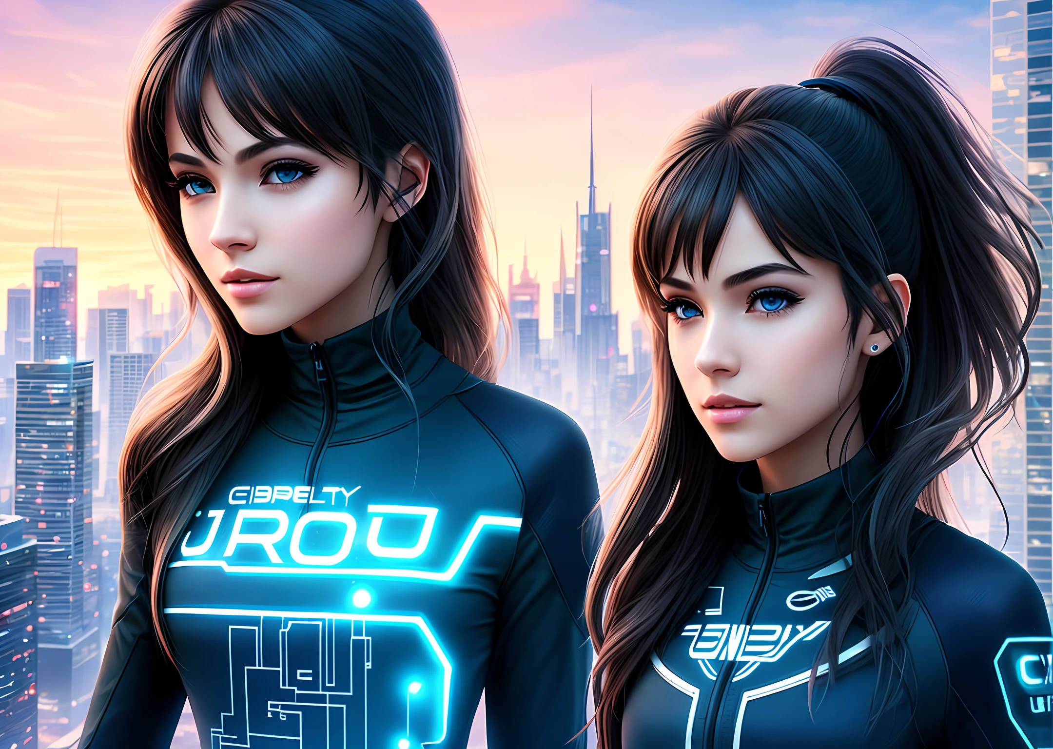 6girls,cybercity,beautiful face and eyes,ultra details illustration,running,