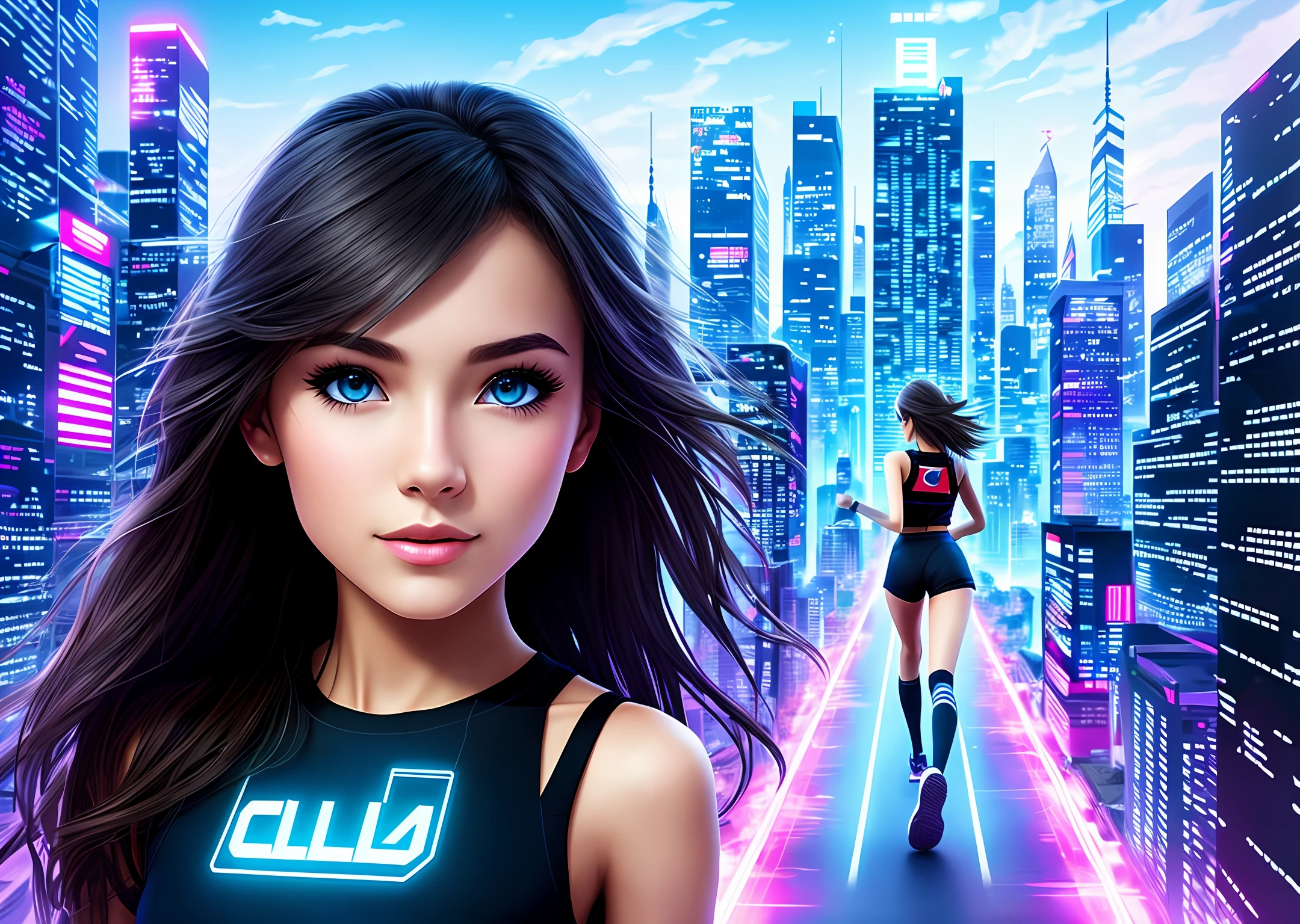 6girls,cybercity,beautiful face and eyes,ultra details illustration,running,