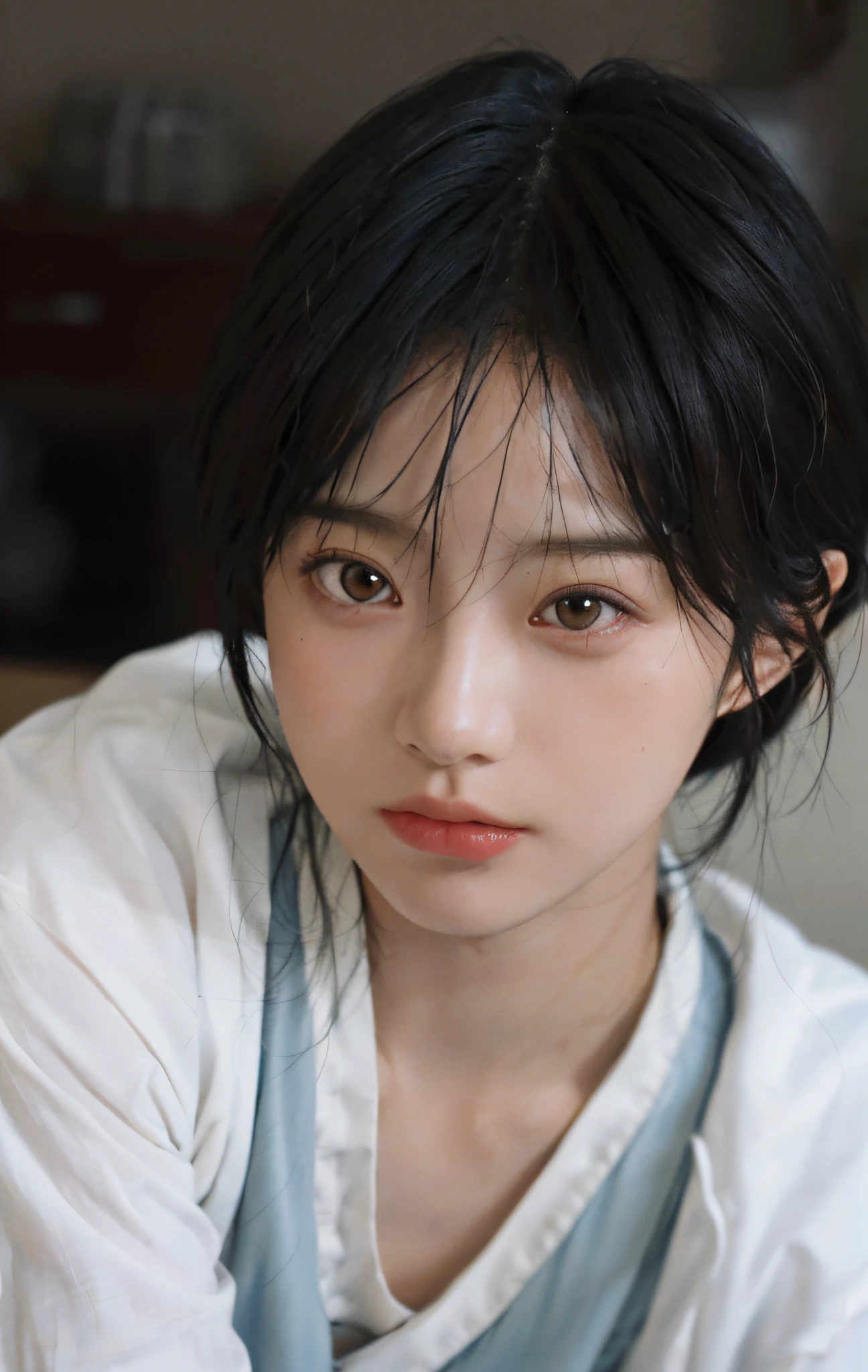 (Keisan:1.5), Close up, Masterpiece, Best Quality, Raw photo, Photorealistic, Face, Incredibly ridiculous, Beautiful girl, Cute, Short hair, Depth of field, High resolution, Ultra detail, Fine detail, Very detailed, Very detailed eyes and face, Sharp pupils, Realistic pupils, Sharp focus, Cinematic lighting,Cuddle a kitten