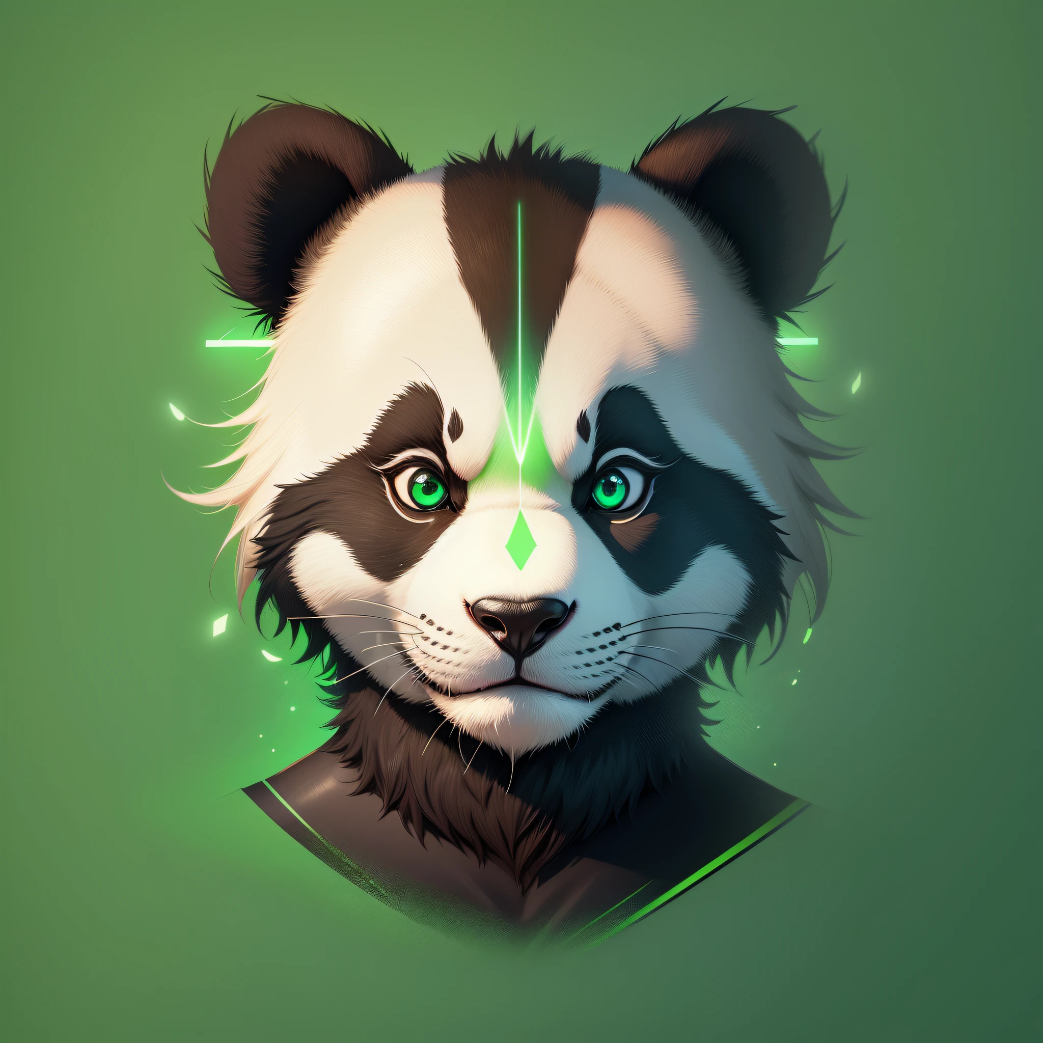 create a logo exagon, panda head, green light, drawing lines, minimalist, 4k