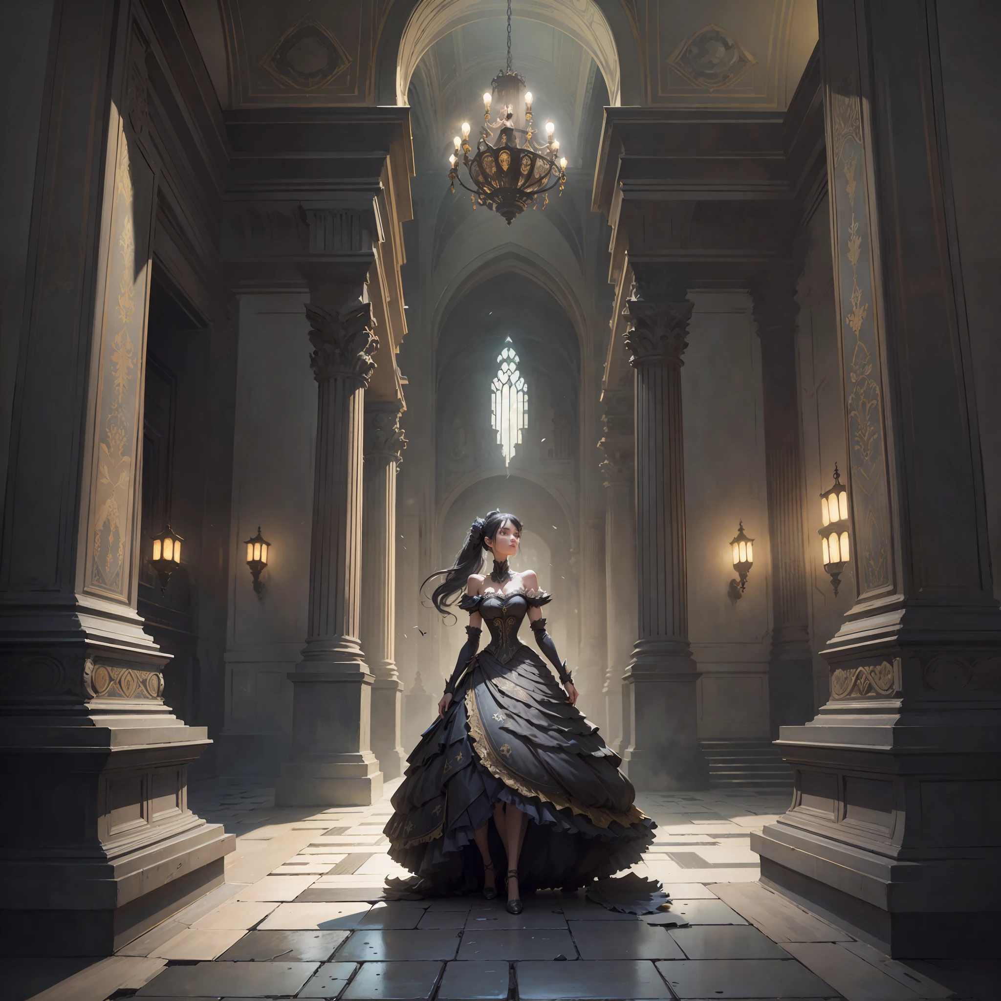 young intricate woman in royal palace, Hubert Robert art, f/2.8 wide-angle lens, ultra crazy intricate high-resolution textures, texture padding, perfect perspective, perfect geometry, ultra crazy ambient lighting, ultra crazy ambient shadows, luminism, super detailed busy background, tessellation, maximalism, perfectionism, IPA award-winning masterpiece,