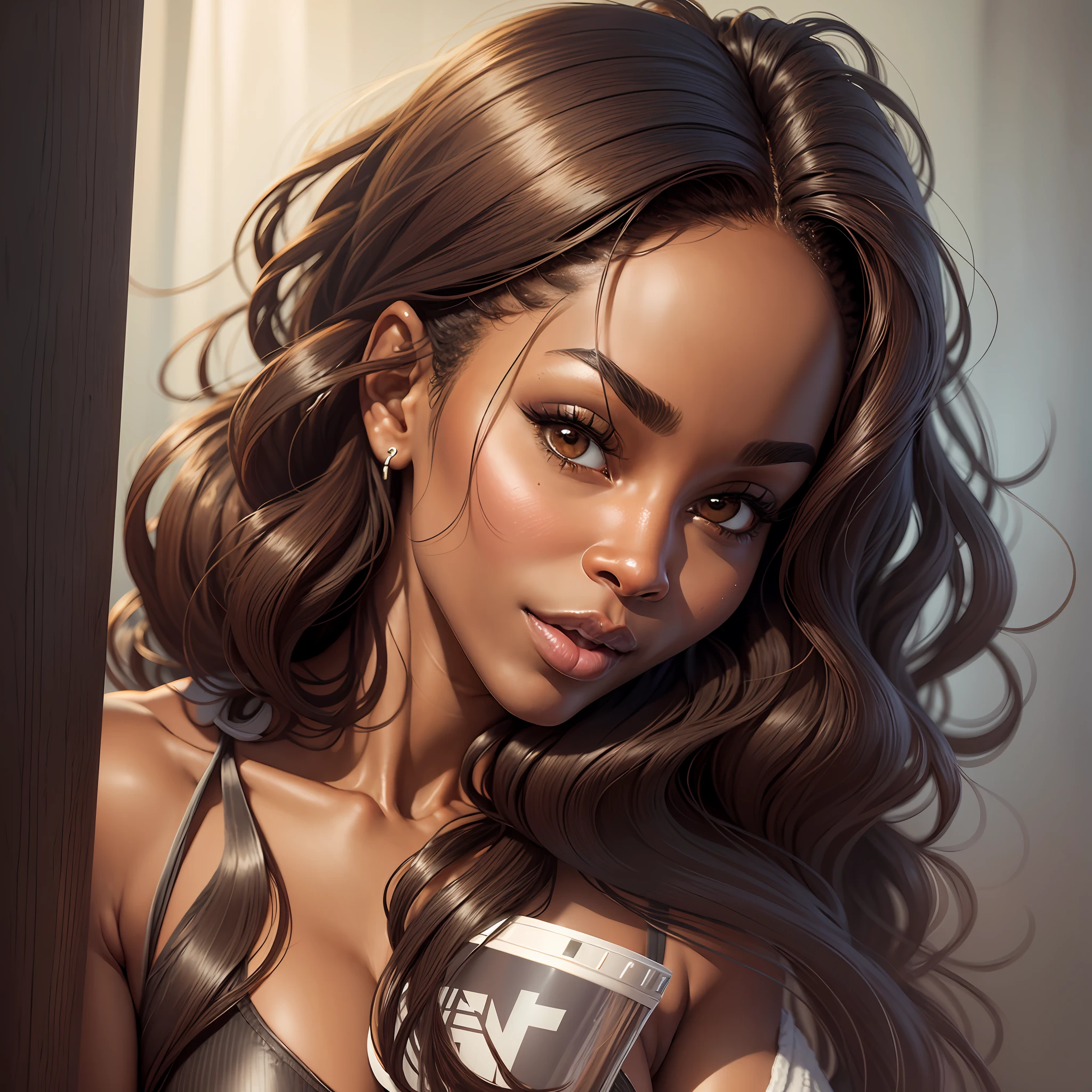 Mature black milf boy, erotic underwear style, super cute, extreme closeup top full body, nice perfect face with soft skin perfect face, gorgeous long wavy brown hair, 8K resolution, ultra-realistic, ultra-detailed, high quality, erotic beautiful immature lady wearing fashionable underwear in a Ranway, (gigantic breasts: 1.5) --auto --s2