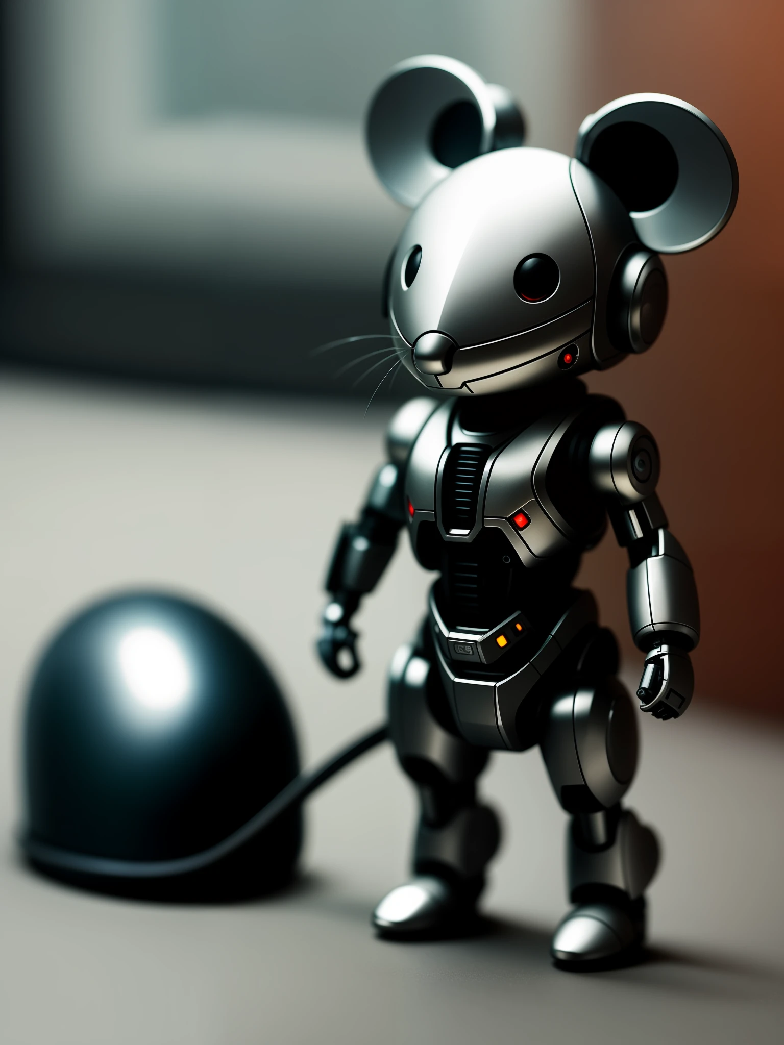 A cute little mouse made of metal, (cyborg: 1.1), ([tail | detailed wire]: 1.3), (complex details), hdr, (complex details, hyperdetailed: 1.2), cinema shot, centered