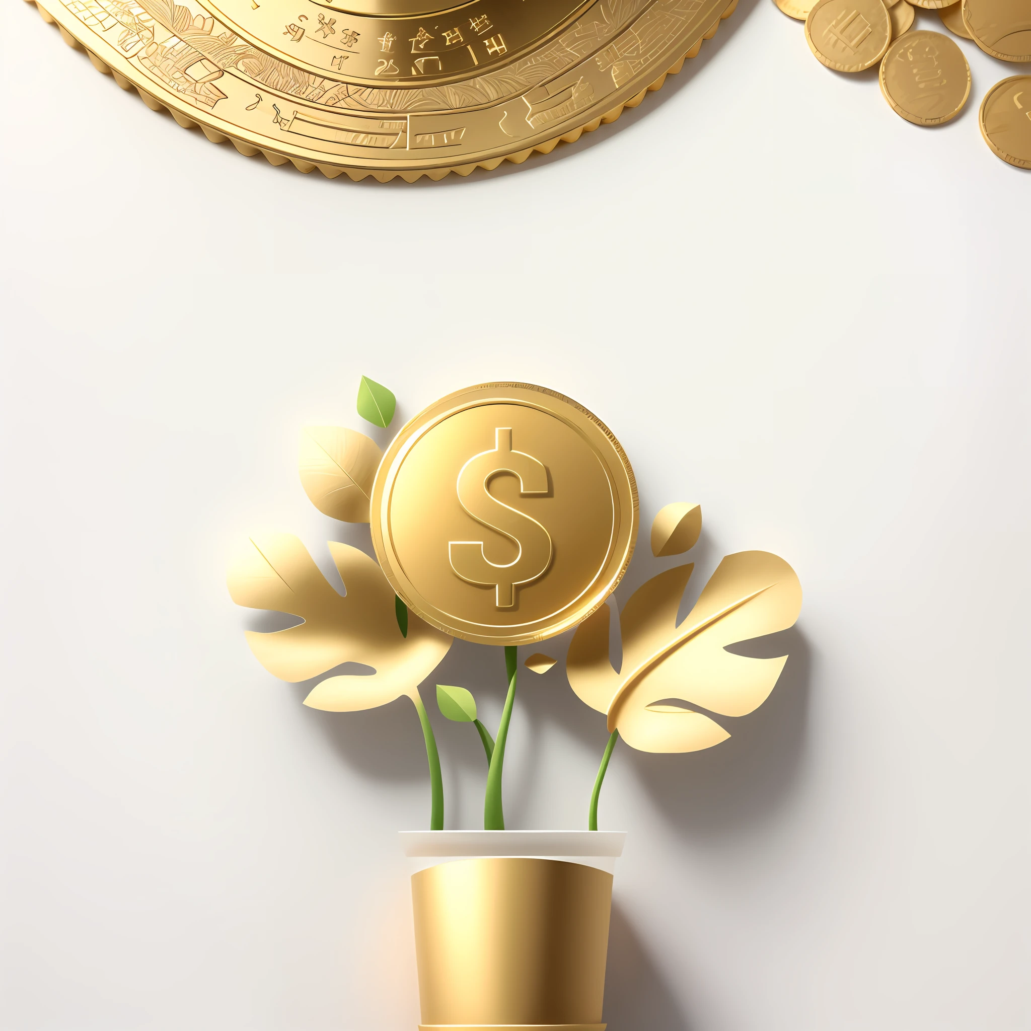 exquisite details of best quality, 3d rendering, Octane rendering, pastel,
(paper_cut: 1.15), white background (Plant, gold coin), agribusiness, paper art, paper texture