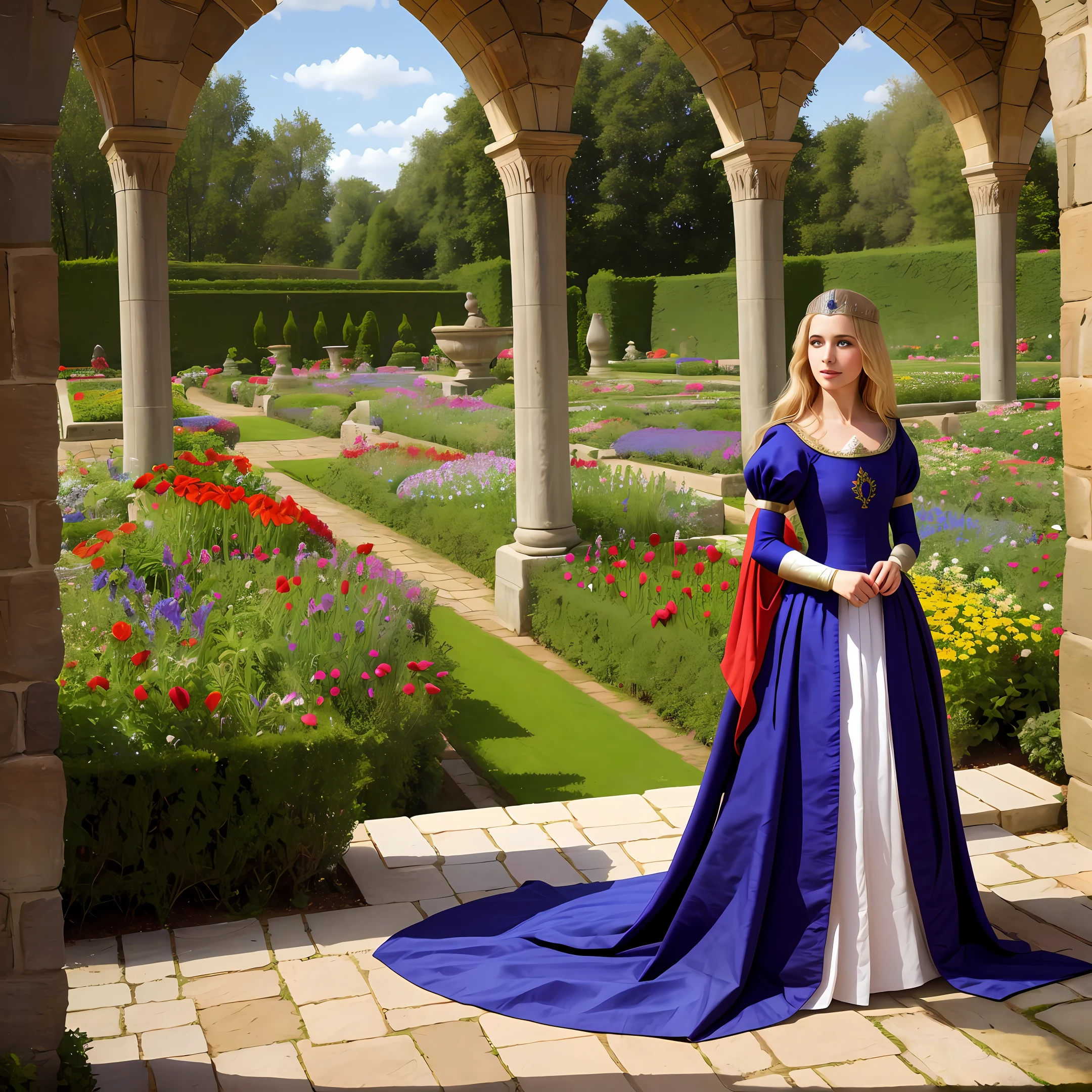 A medieval princess in the flower garden